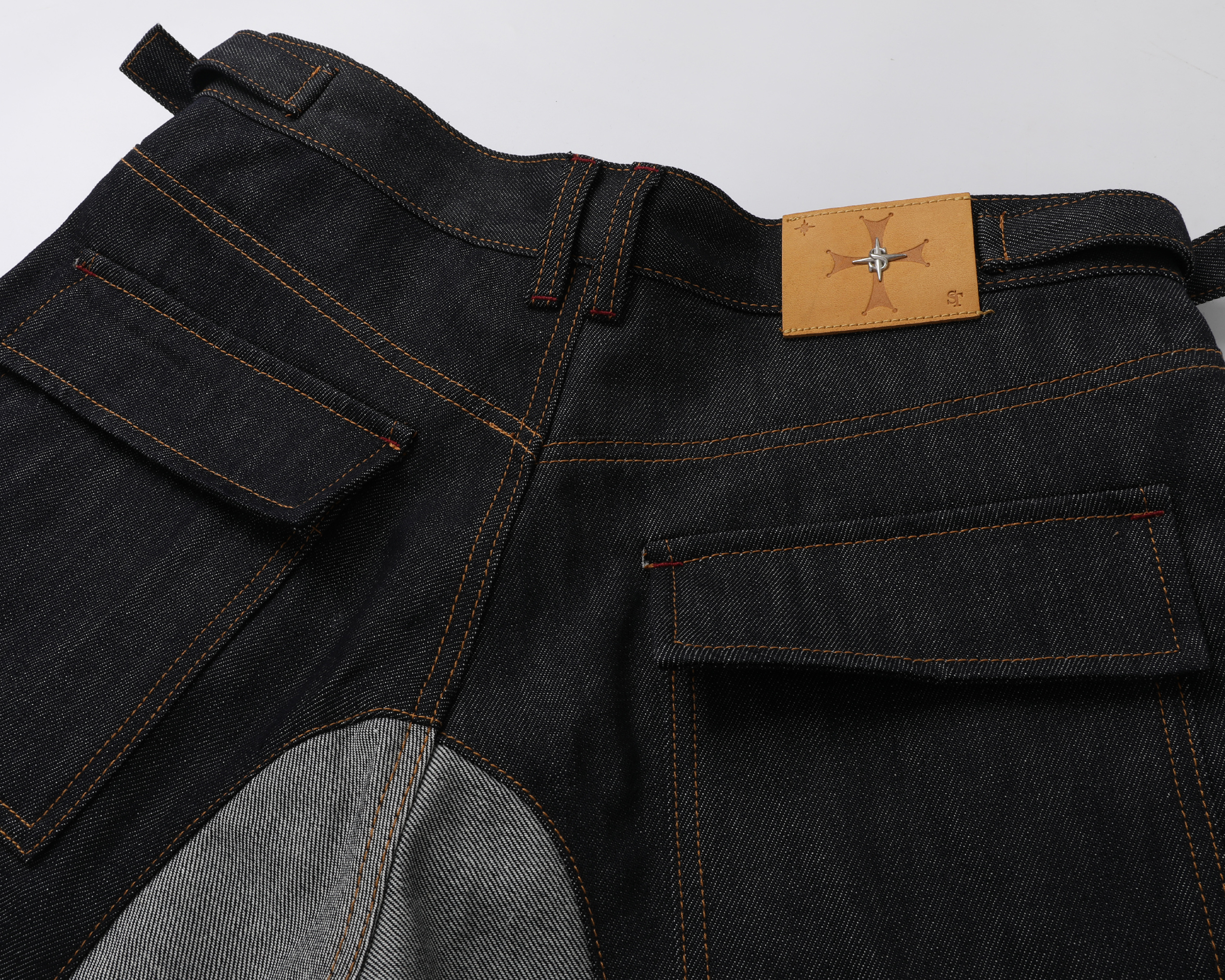 STEEPC Inverted Panel Snap-Fly Raw Jeans, premium urban and streetwear designers apparel on PROJECTISR.com, STEEPC