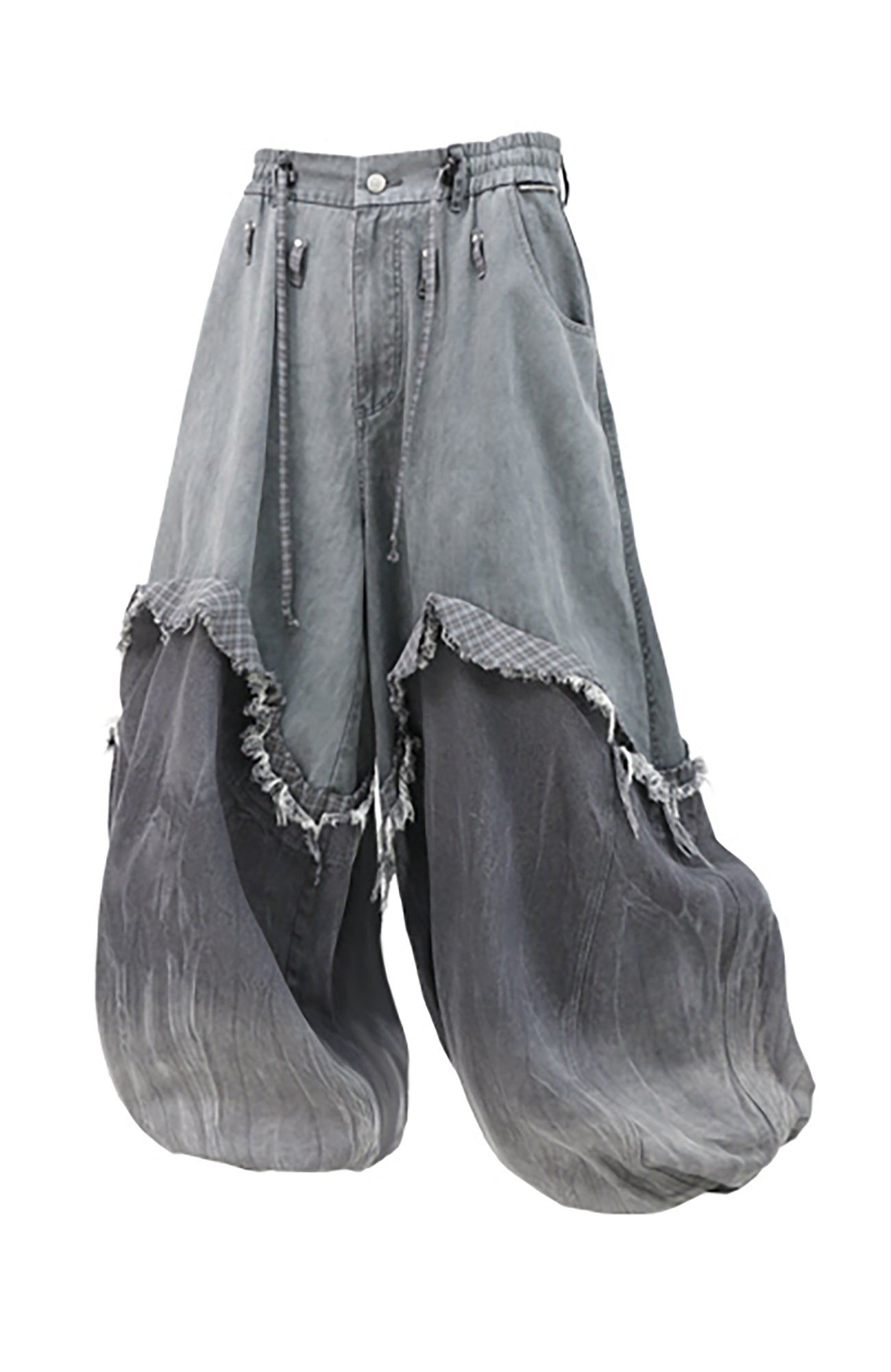 RELABEL Gradient Wash Denim Panel Balloon Pants Gray