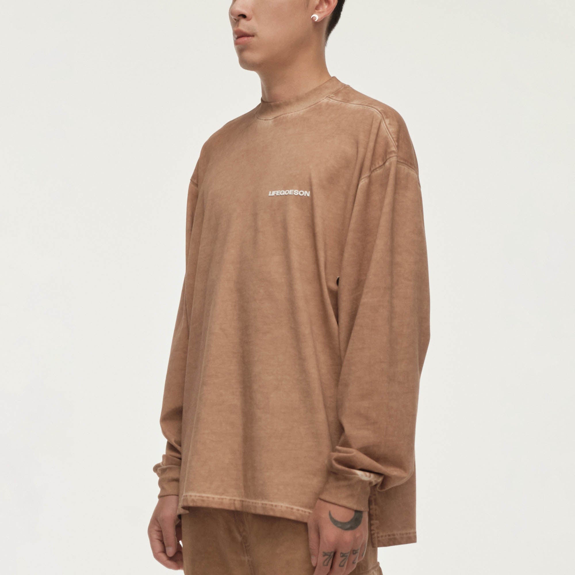 LIFEGOESON Distressed Faded Long-Sleeve Tee Earth