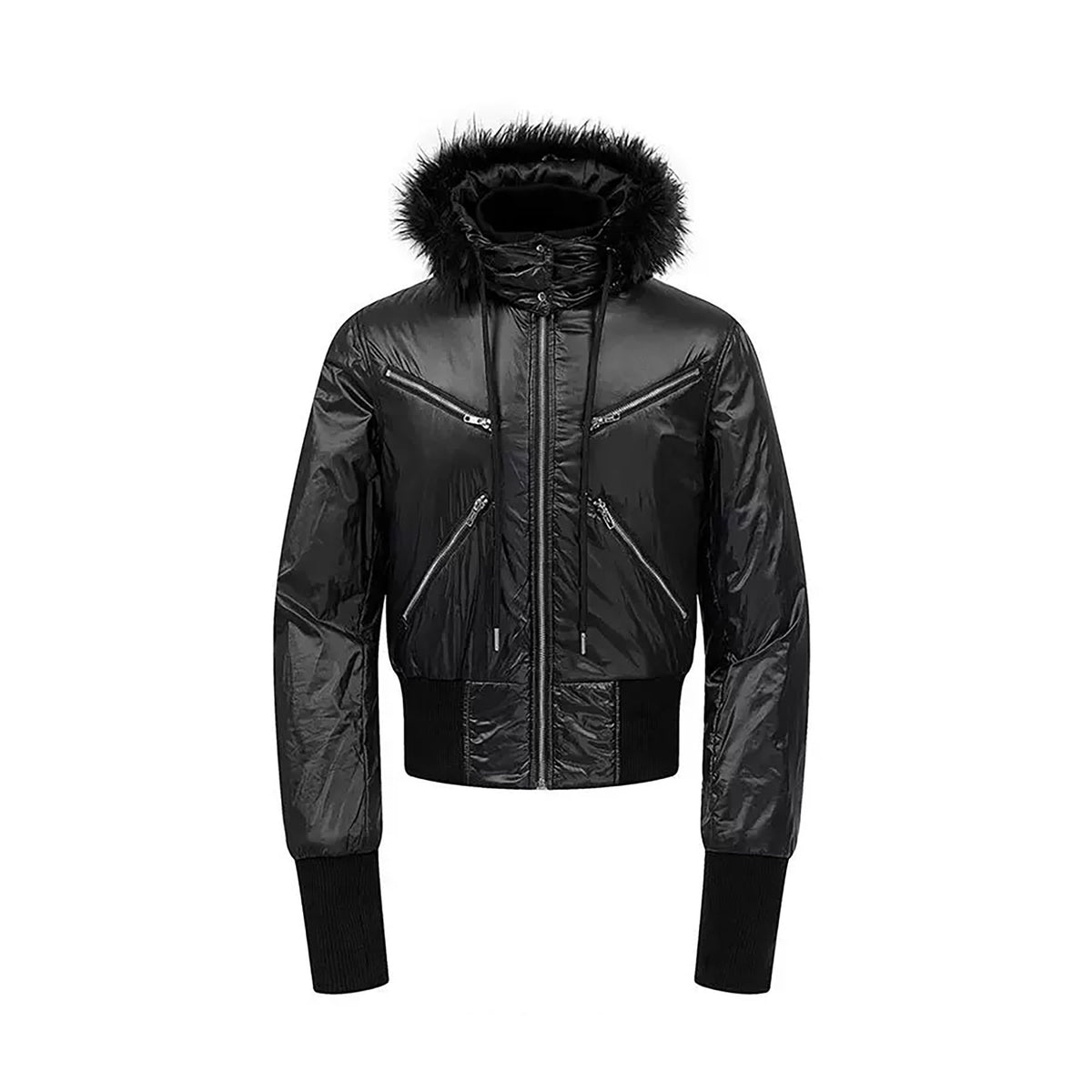 REBEL WAVE Detachable Faux Fur Collar Zip-Up Hooded Jacket