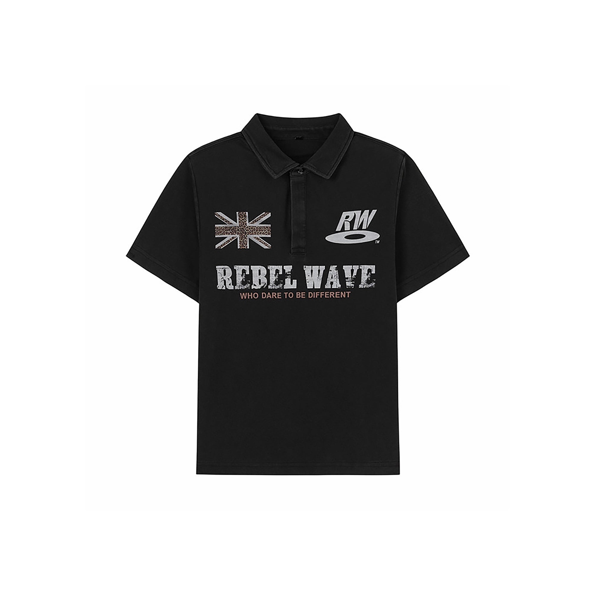 REBEL WAVE Leopard Flag Graphic Polo Shirt