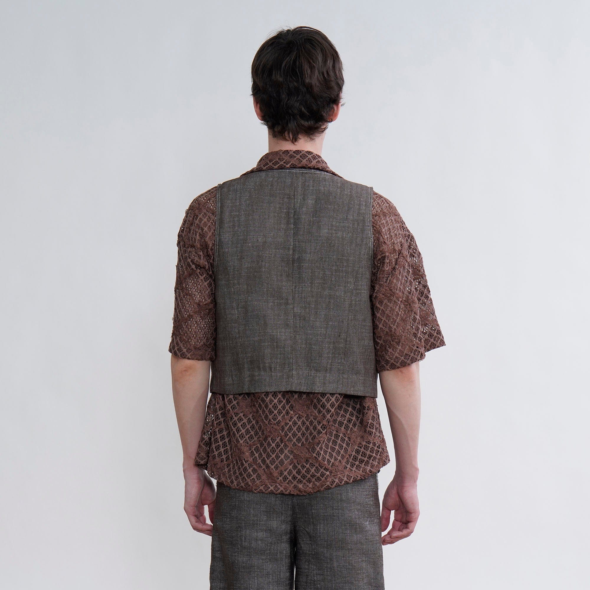 ORAL UTOPIA Stitch Linen-Blend Mismatched Button Vest, premium urban and streetwear designers apparel on PROJECTISR.com, ORAL UTOPIA