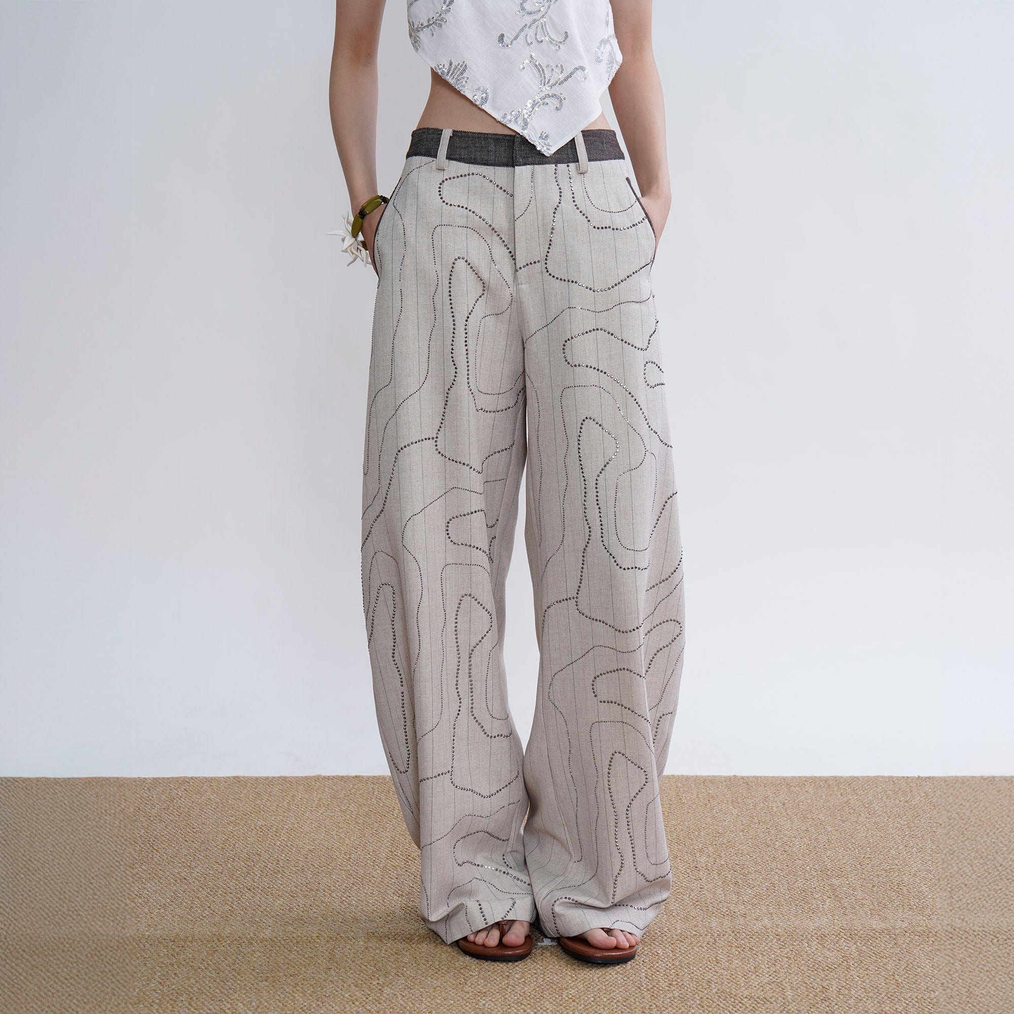 ORAL UTOPIA Topographic Studded Panel Pocket Wide-Leg Pants, premium urban and streetwear designers apparel on PROJECTISR.com, ORAL UTOPIA