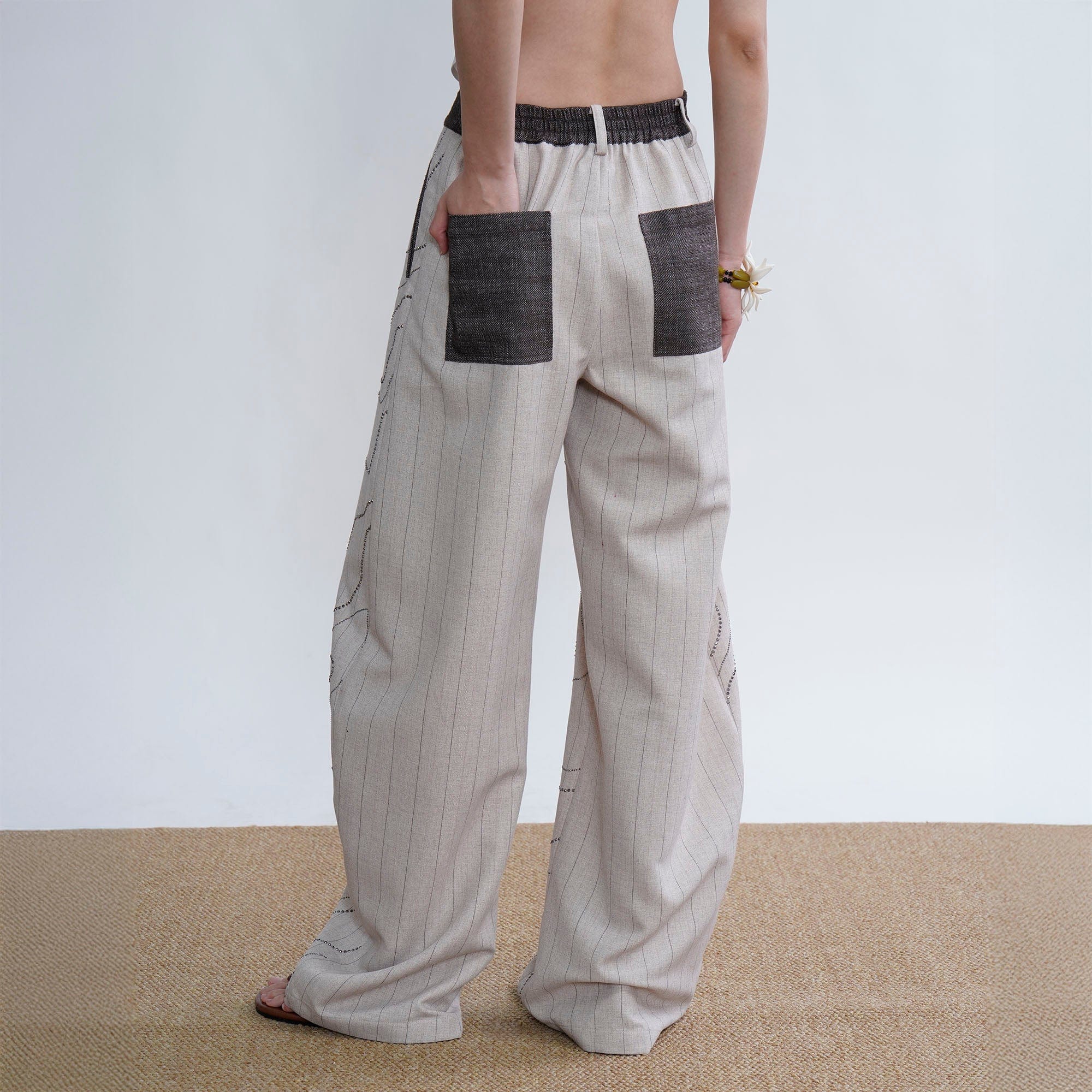 ORAL UTOPIA Topographic Studded Panel Pocket Wide-Leg Pants, premium urban and streetwear designers apparel on PROJECTISR.com, ORAL UTOPIA