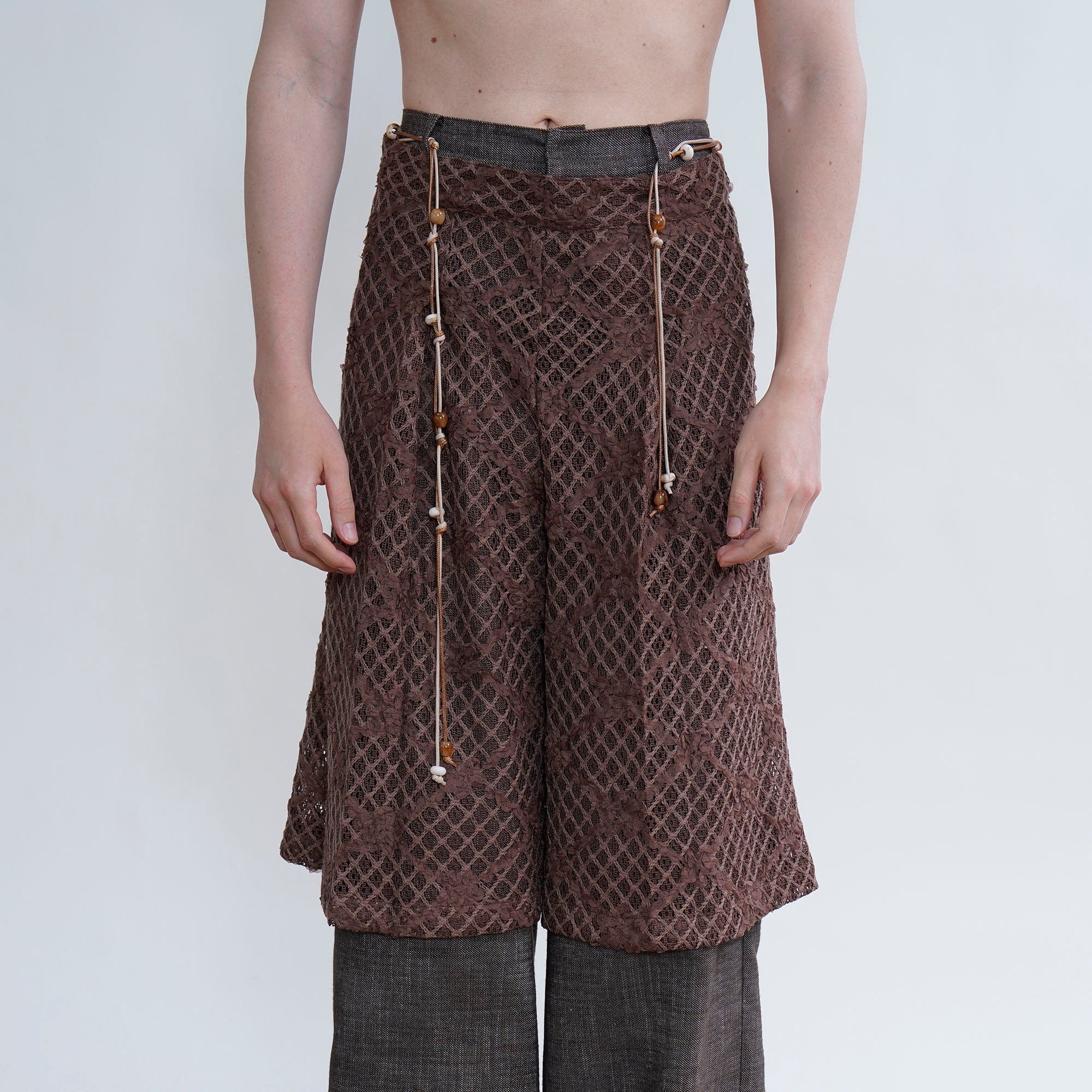 ORAL UTOPIA Crochet Burnt-Out Lace Overlay Shorts, premium urban and streetwear designers apparel on PROJECTISR.com, ORAL UTOPIA
