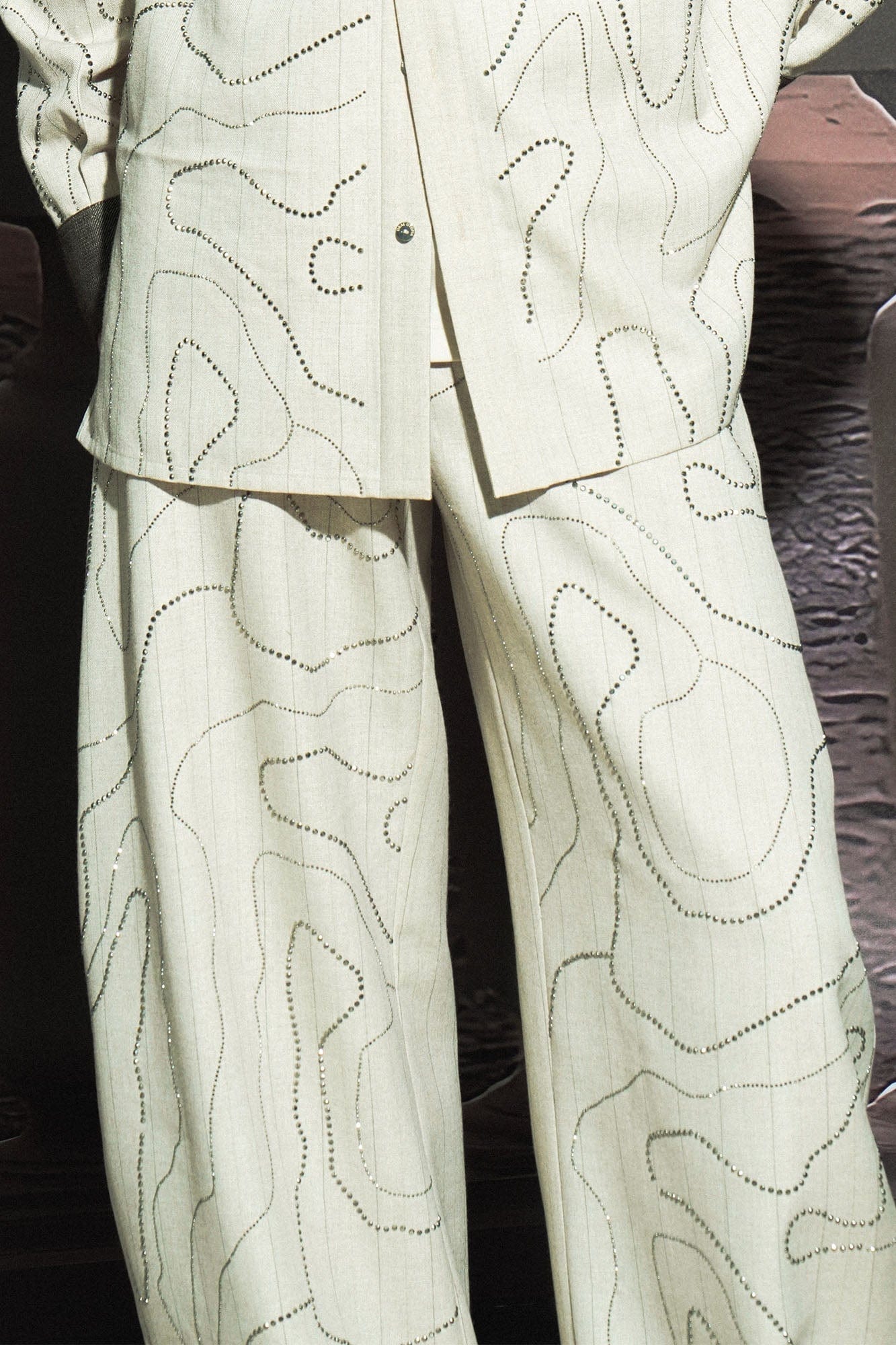 ORAL UTOPIA Topographic Studded Panel Pocket Wide-Leg Pants, premium urban and streetwear designers apparel on PROJECTISR.com, ORAL UTOPIA
