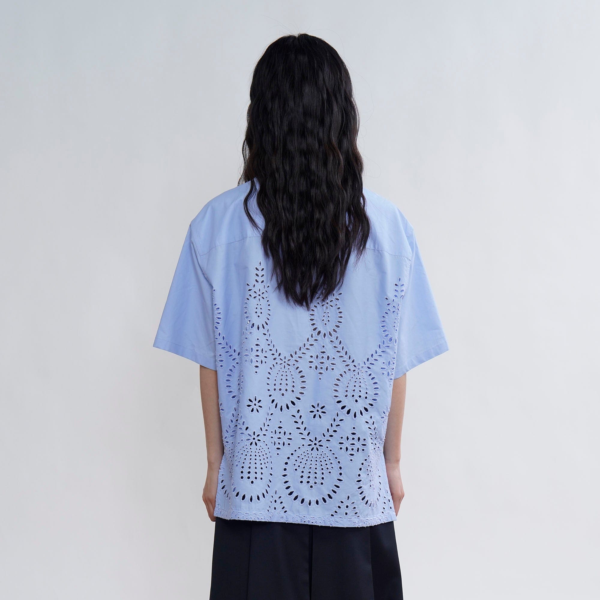 ORAL UTOPIA Geometric Eyelet Embroidery Half Shirt, premium urban and streetwear designers apparel on PROJECTISR.com, ORAL UTOPIA