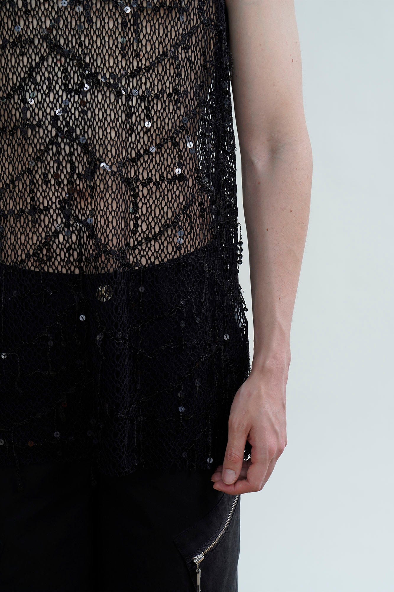 ORAL UTOPIA Fringed Sequin Fishnet Vest, premium urban and streetwear designers apparel on PROJECTISR.com, ORAL UTOPIA