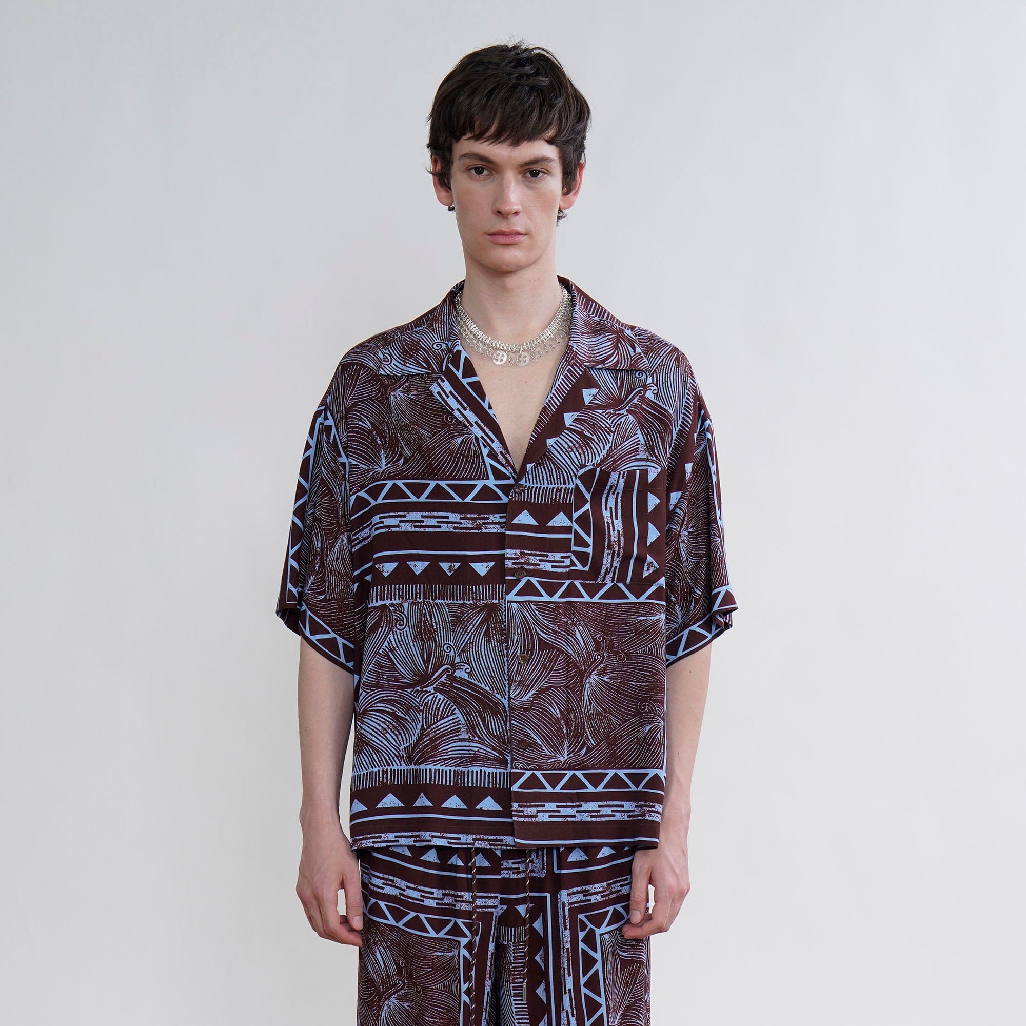 ORAL UTOPIA Paisley Carved Graphic Cuban Half Shirt, premium urban and streetwear designers apparel on PROJECTISR.com, ORAL UTOPIA