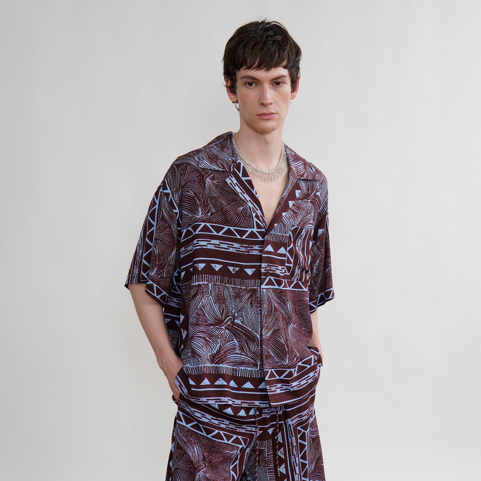 ORAL UTOPIA Paisley Carved Graphic Cuban Half Shirt, premium urban and streetwear designers apparel on PROJECTISR.com, ORAL UTOPIA