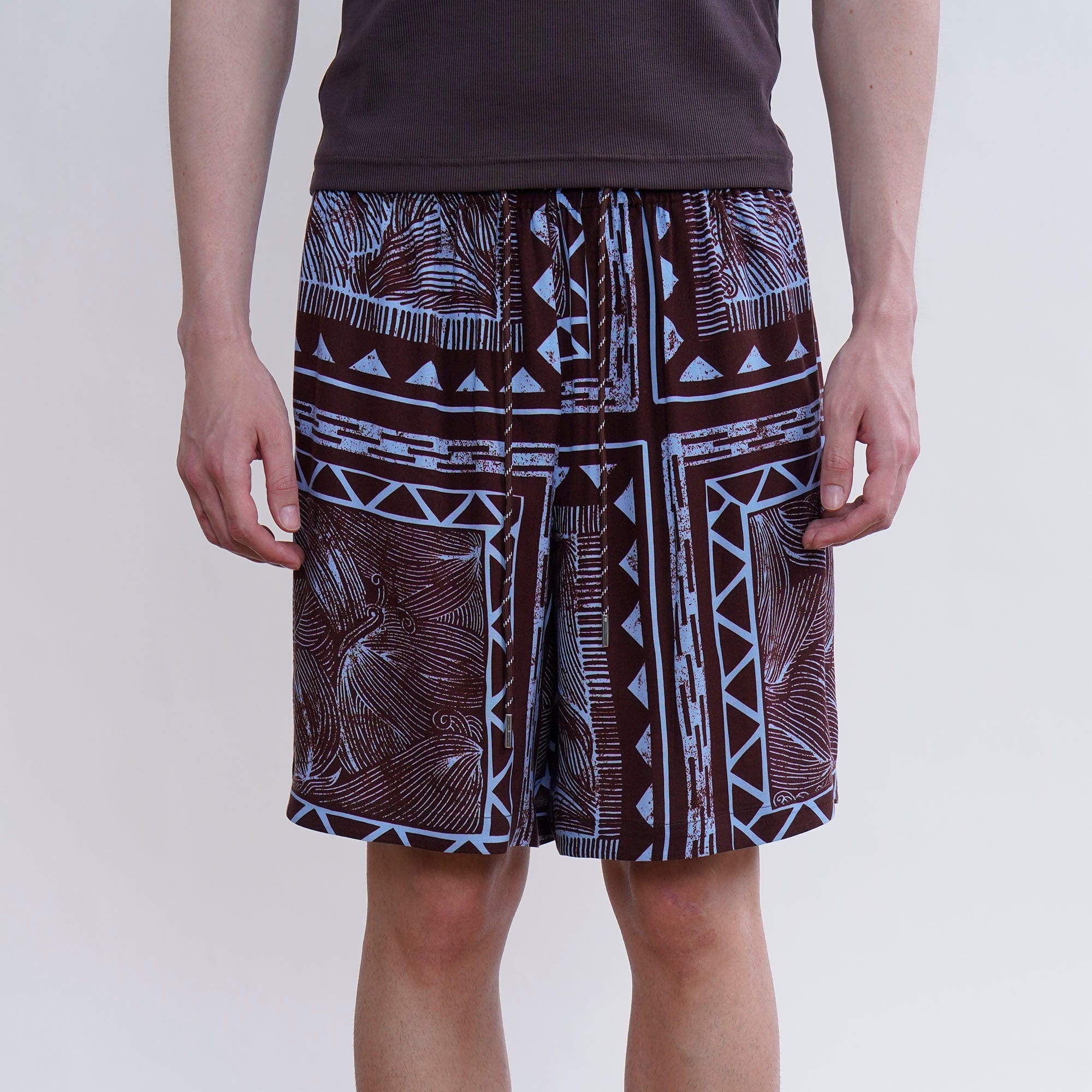 ORAL UTOPIA Paisley Carved Graphic Drawstring Shorts, premium urban and streetwear designers apparel on PROJECTISR.com, ORAL UTOPIA