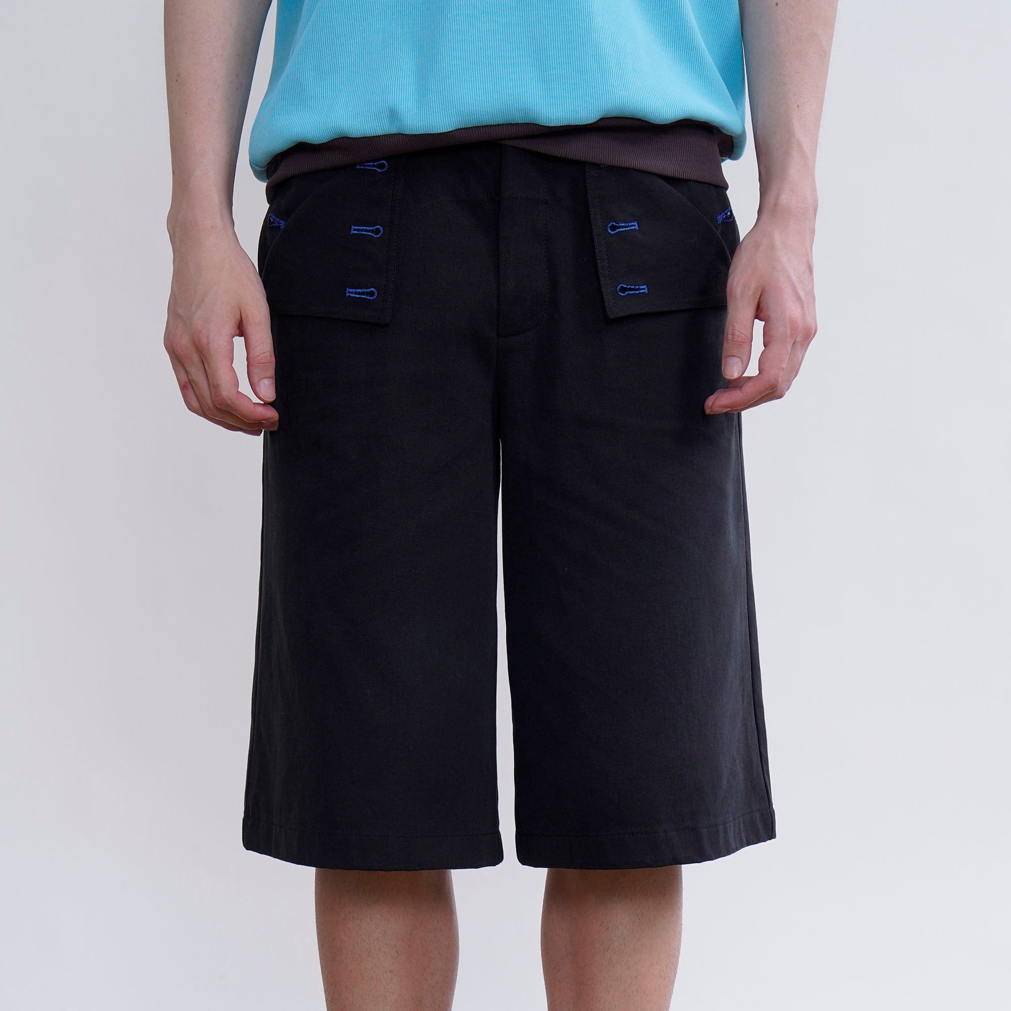 ORAL UTOPIA Contrast Stitch Flap Pocket Straight-Leg Shorts, premium urban and streetwear designers apparel on PROJECTISR.com, ORAL UTOPIA