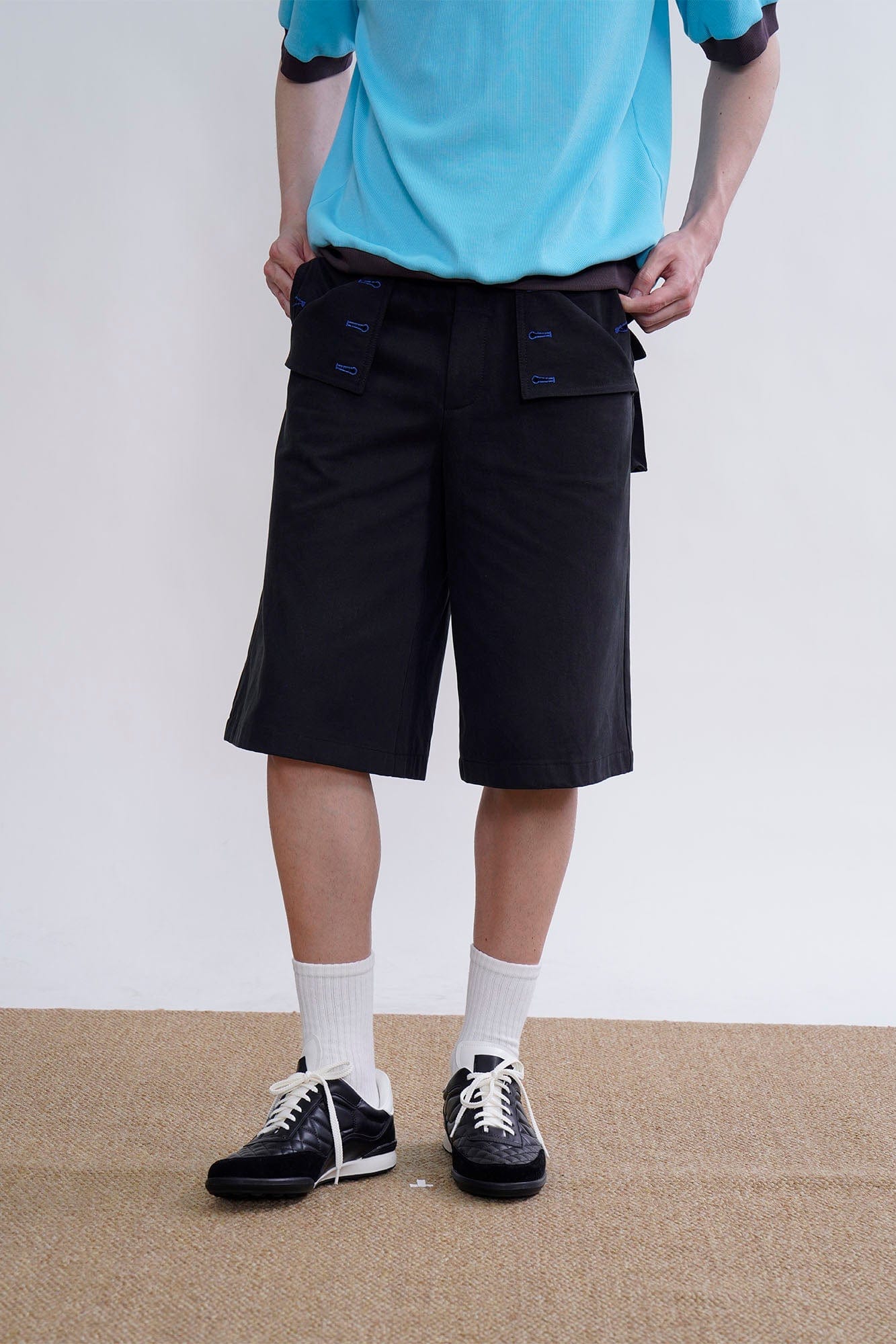 ORAL UTOPIA Contrast Stitch Flap Pocket Straight-Leg Shorts, premium urban and streetwear designers apparel on PROJECTISR.com, ORAL UTOPIA