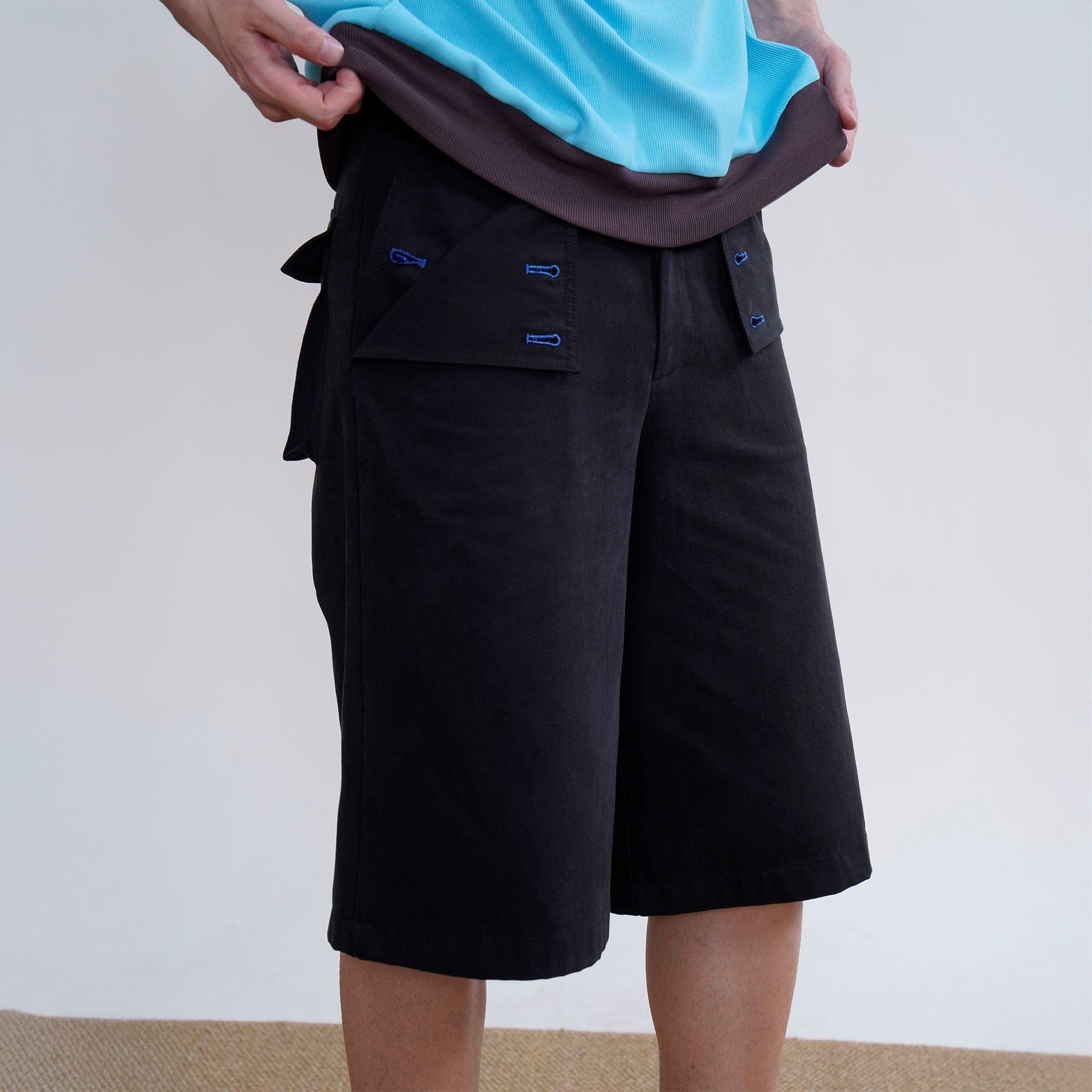 ORAL UTOPIA Contrast Stitch Flap Pocket Straight-Leg Shorts, premium urban and streetwear designers apparel on PROJECTISR.com, ORAL UTOPIA