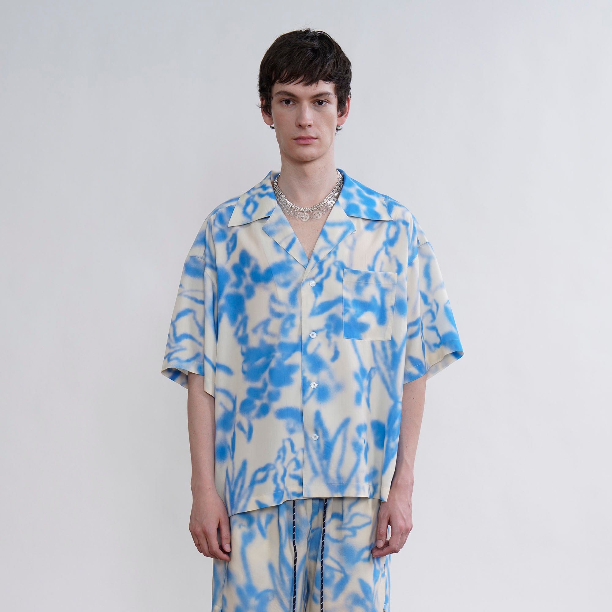 ORAL UTOPIA Airbrushed Floral Tencel Cuban Half Shirt, premium urban and streetwear designers apparel on PROJECTISR.com, ORAL UTOPIA