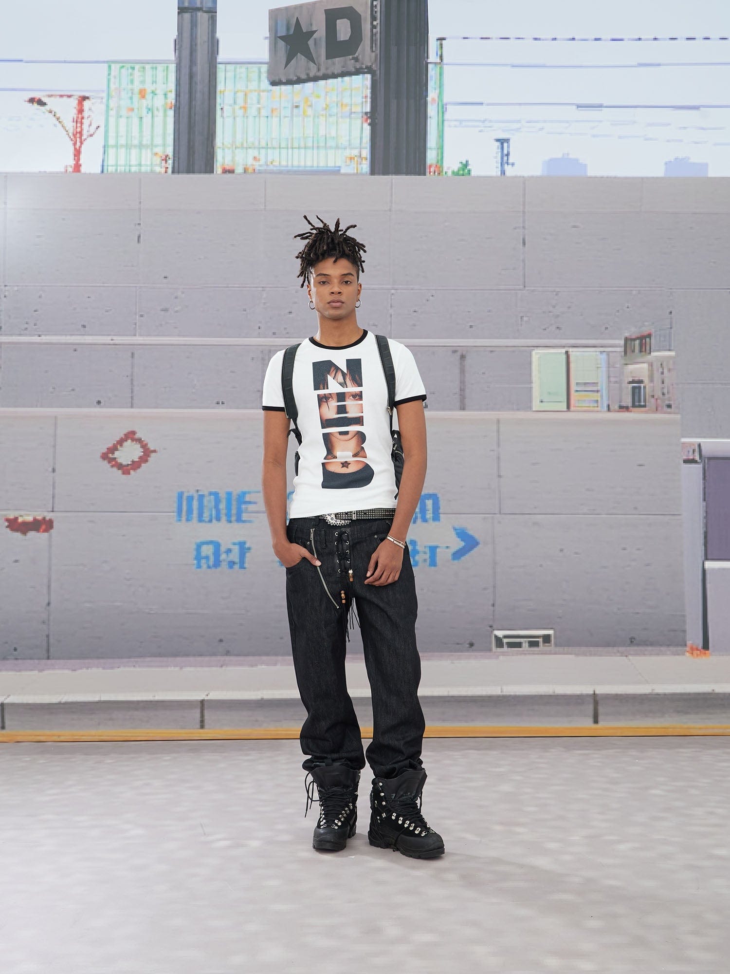 DND4DES Slanted Zipper Lace-Up Double-Waistband Raw Jeans, premium urban and streetwear designers apparel on PROJECTISR.com, DND4DES