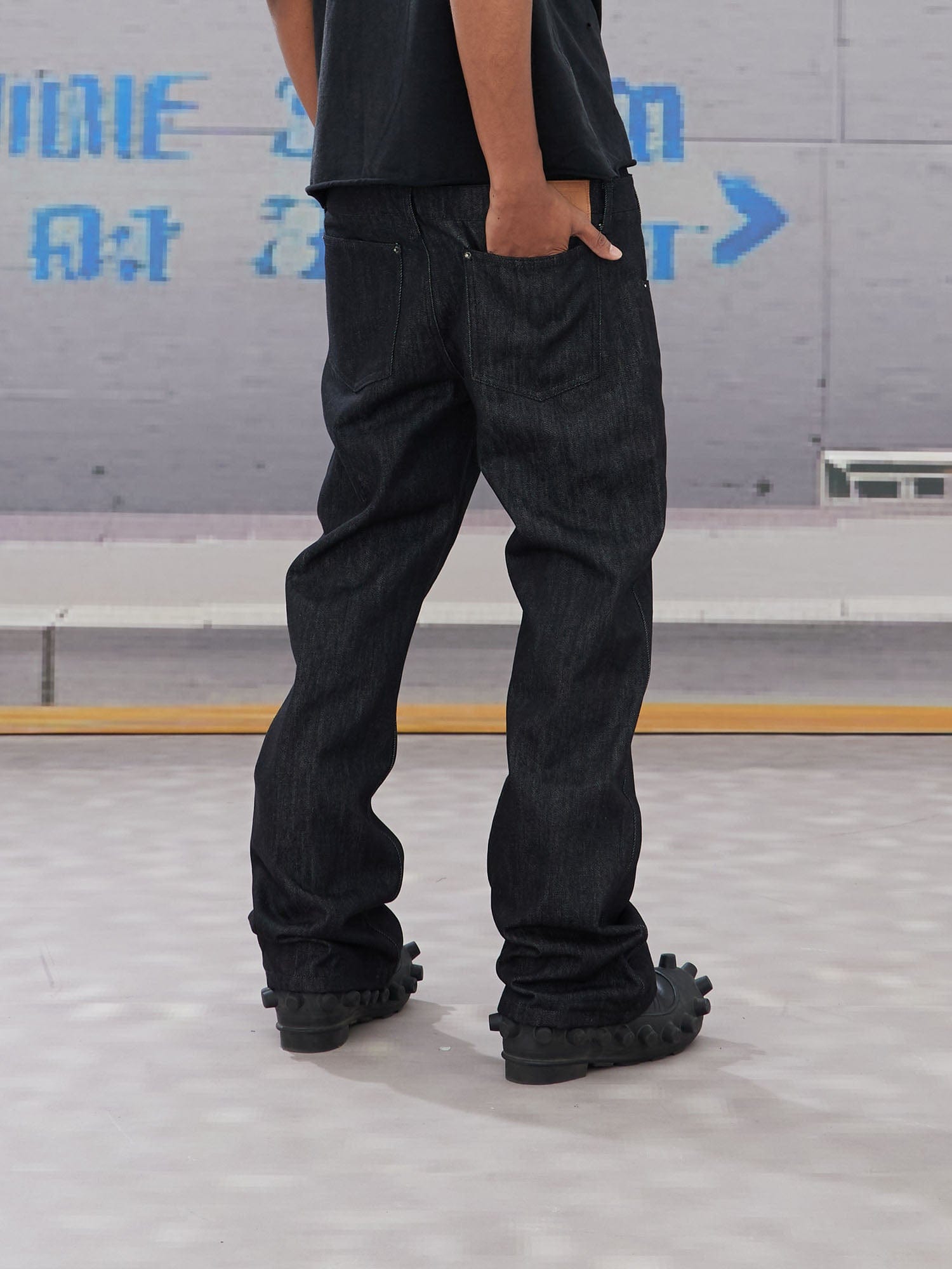 DND4DES Slanted Zipper Lace-Up Double-Waistband Raw Jeans, premium urban and streetwear designers apparel on PROJECTISR.com, DND4DES