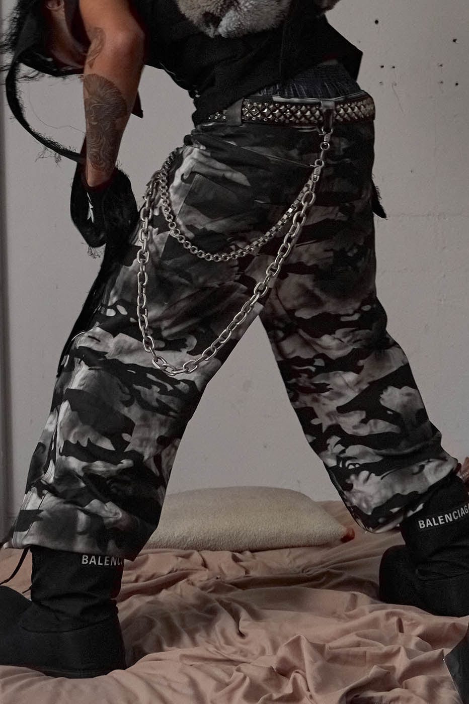 DND4DES Deconstructed Pleated Camo Baggy Pants, premium urban and streetwear designers apparel on PROJECTISR.com, DND4DES