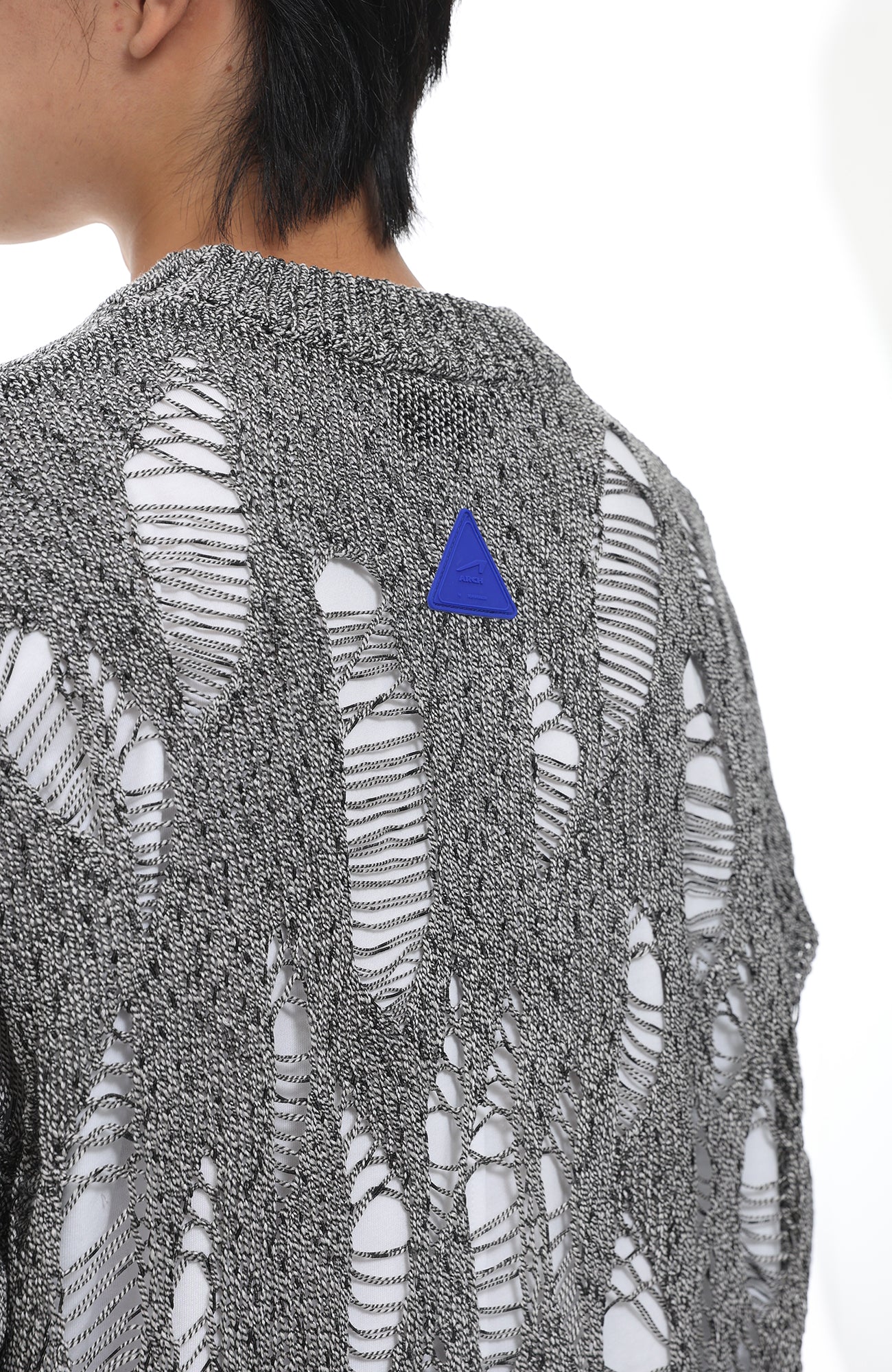 ROARINGWILD A ARCH Distressed Hollowed-Knit Sweater