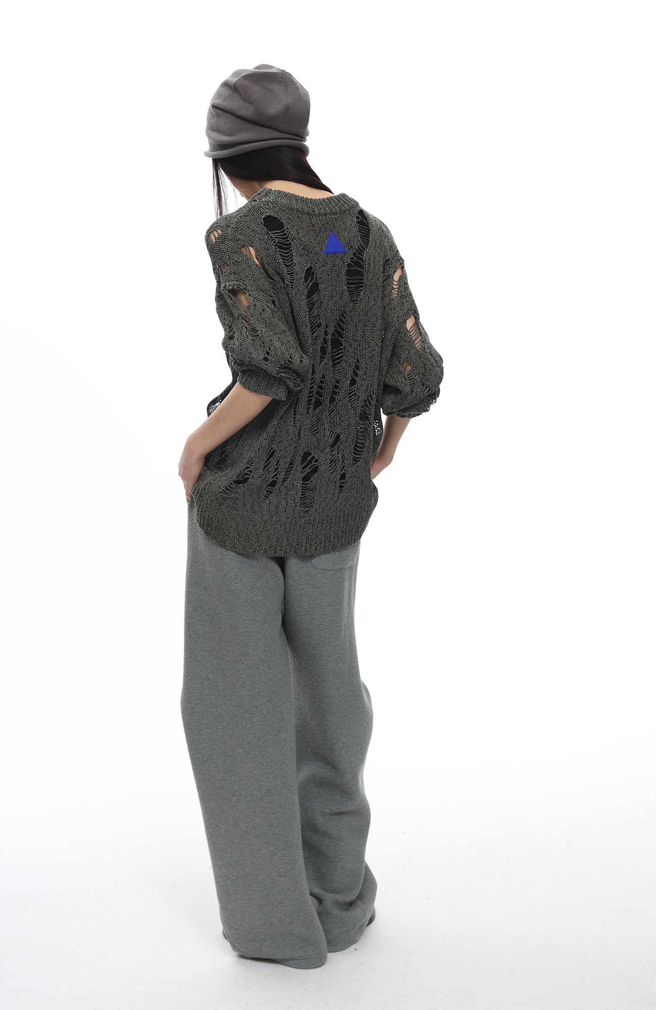 ROARINGWILD A ARCH Distressed Hollowed-Knit Sweater