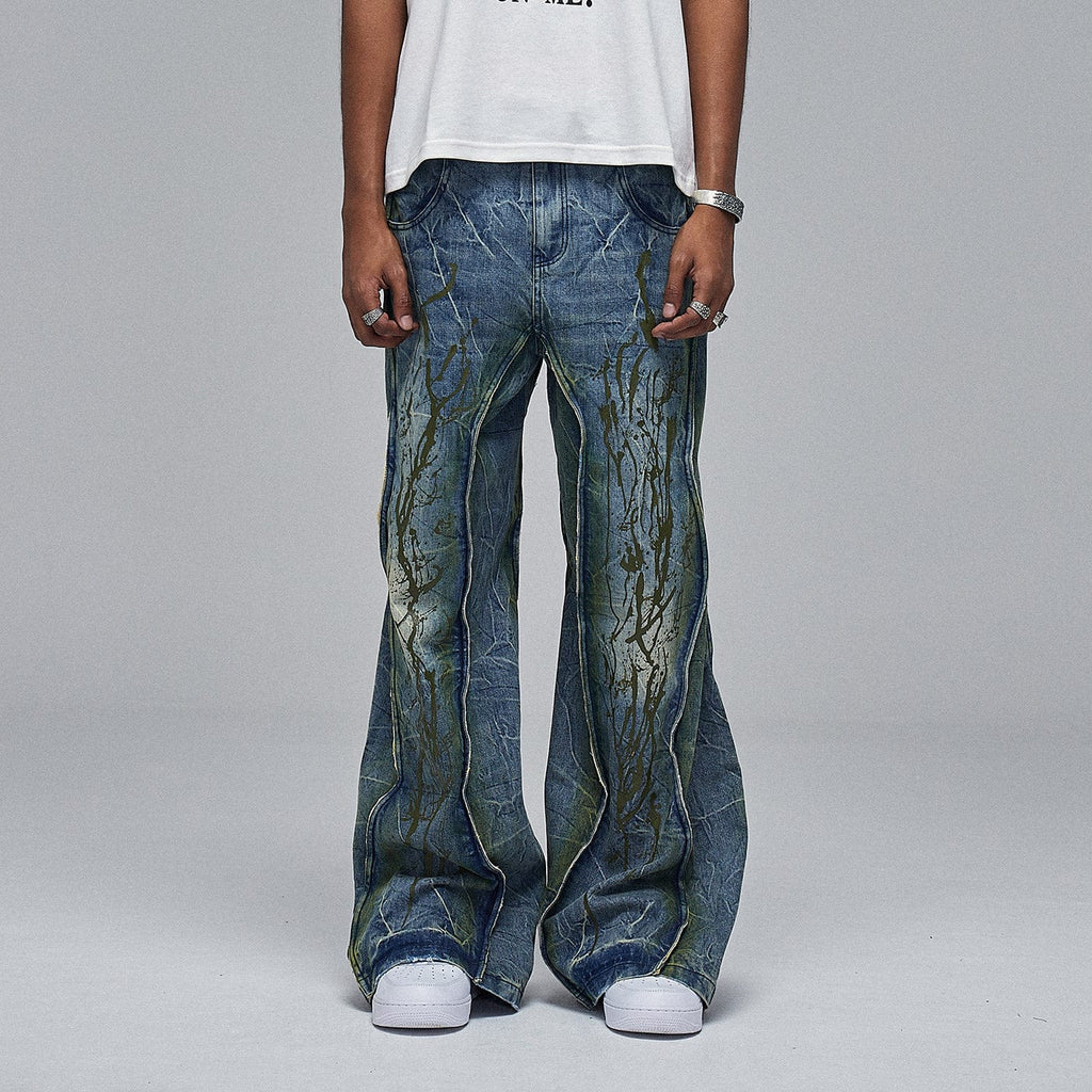 DND4DES Ripple Spliced Washed Jeans, premium urban and streetwear designers apparel on PROJECTISR.com, DND4DES