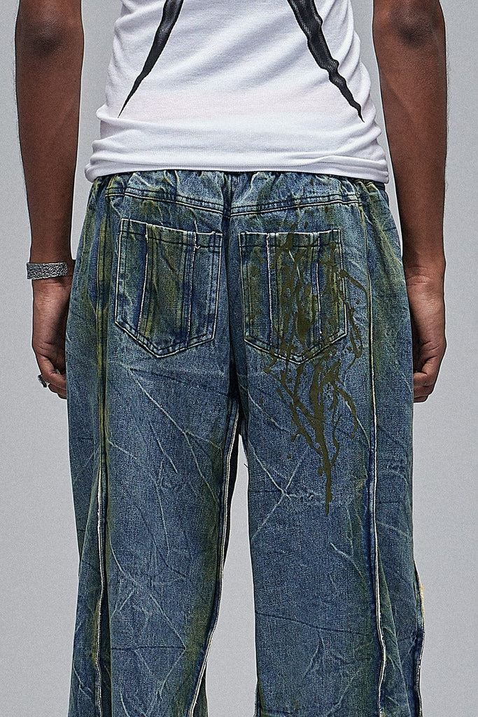 DND4DES Ripple Spliced Washed Jeans, premium urban and streetwear designers apparel on PROJECTISR.com, DND4DES