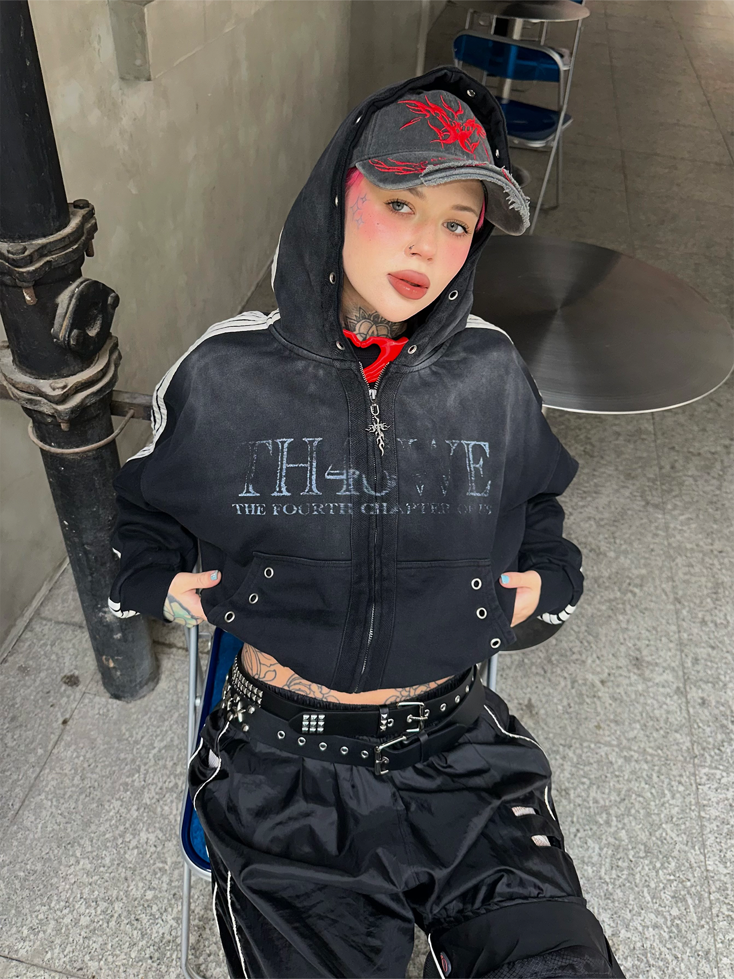 TH4SWE Washed Striped Hooded Jacket