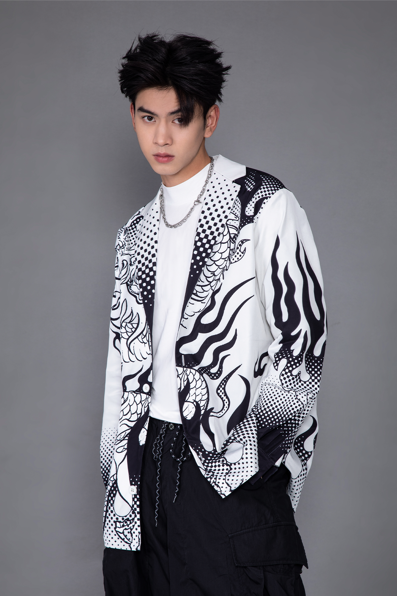 MASH UP ASIA Dragon Flame Graphic Oversized Blazer, premium urban and streetwear designers apparel on PROJECTISR.com, MASH UP ASIA