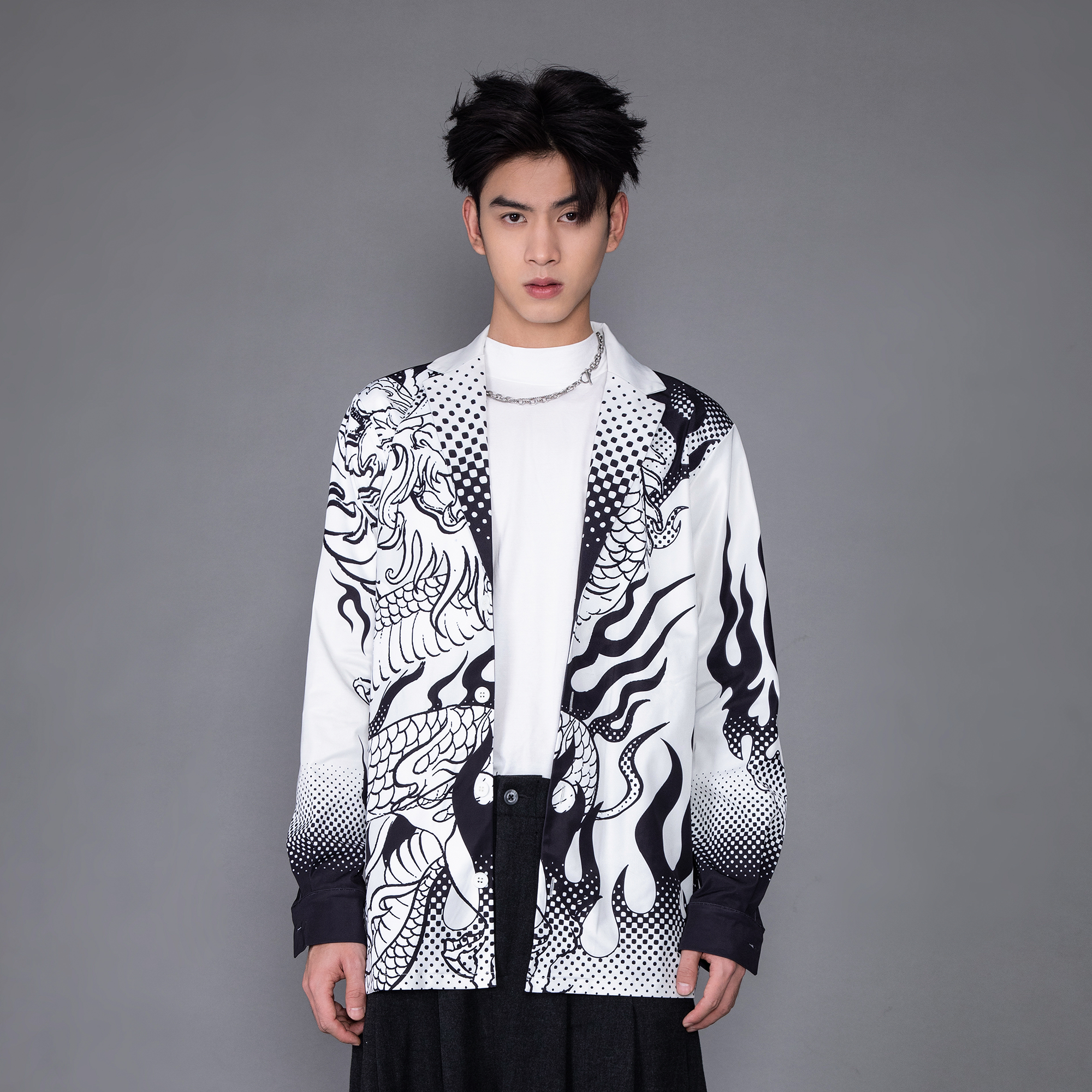 MASH UP ASIA Dragon Flame Graphic Oversized Blazer, premium urban and streetwear designers apparel on PROJECTISR.com, MASH UP ASIA