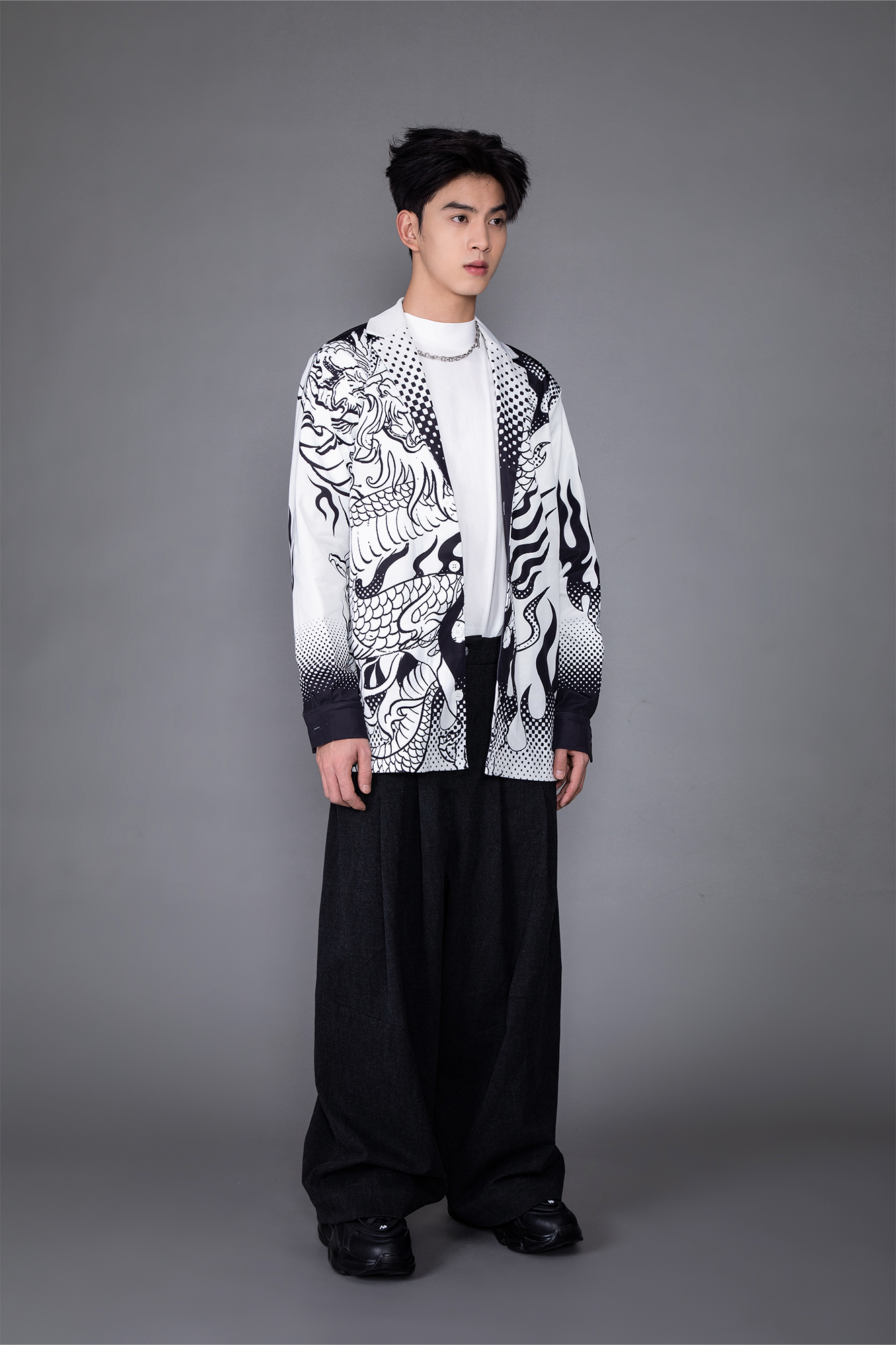 MASH UP ASIA Dragon Flame Graphic Oversized Blazer, premium urban and streetwear designers apparel on PROJECTISR.com, MASH UP ASIA