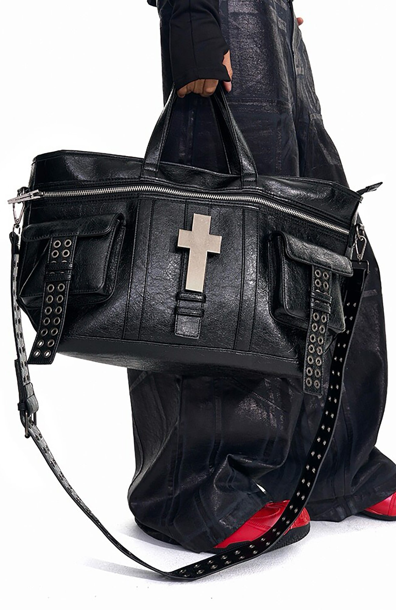 REBEL WAVE Cross Faux Leather Tote Bag