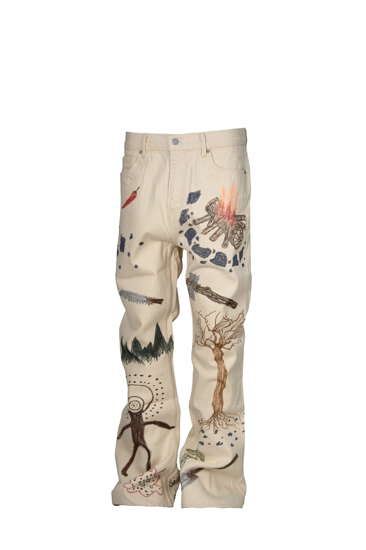 ZWDH Hand-Painted Wilderness Graffiti Jeans — flat lay