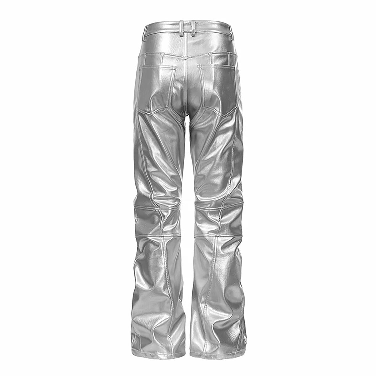 REBEL WAVE Silver Liquid Faux Leather Straight-Leg Pants