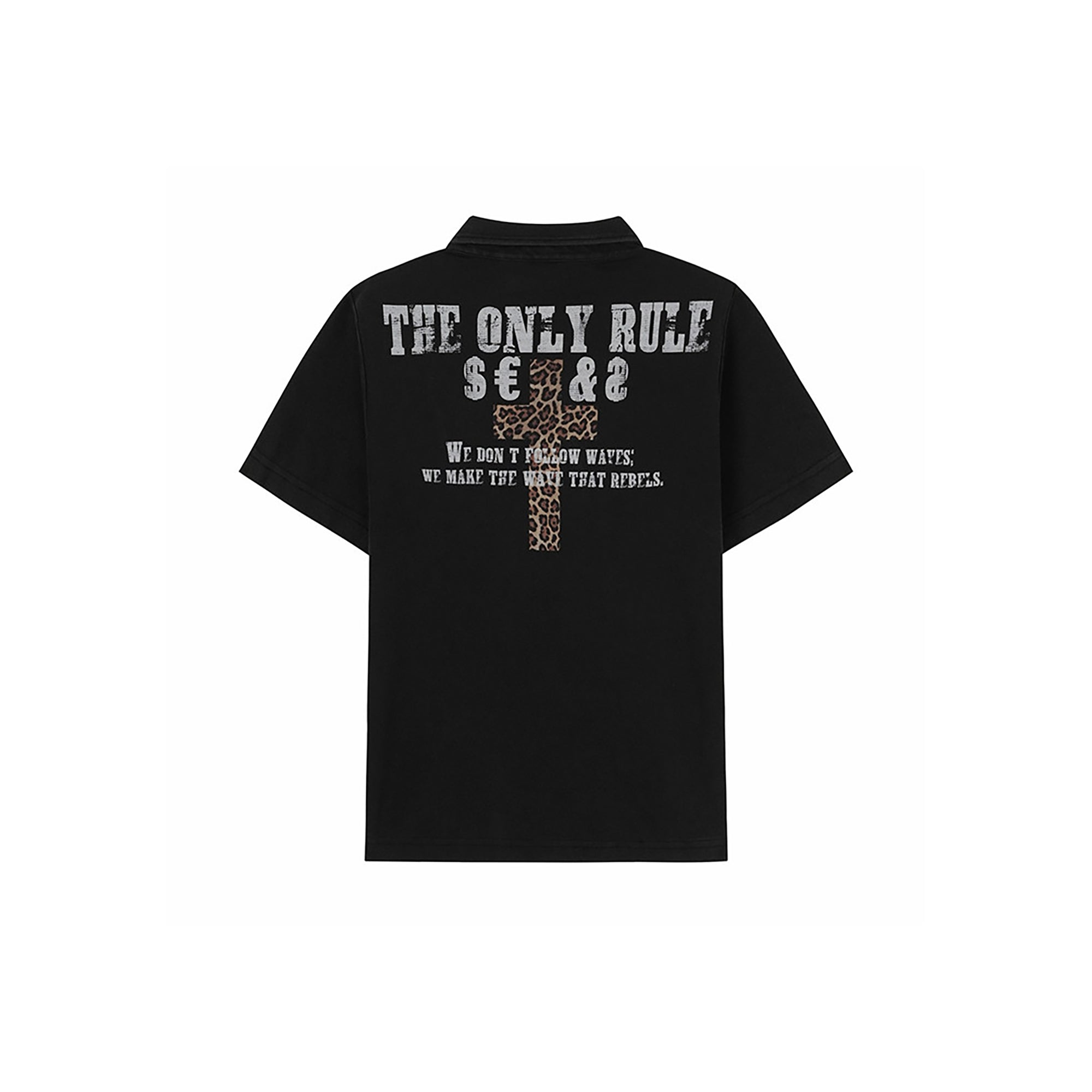 REBEL WAVE Leopard Flag Graphic Polo Shirt