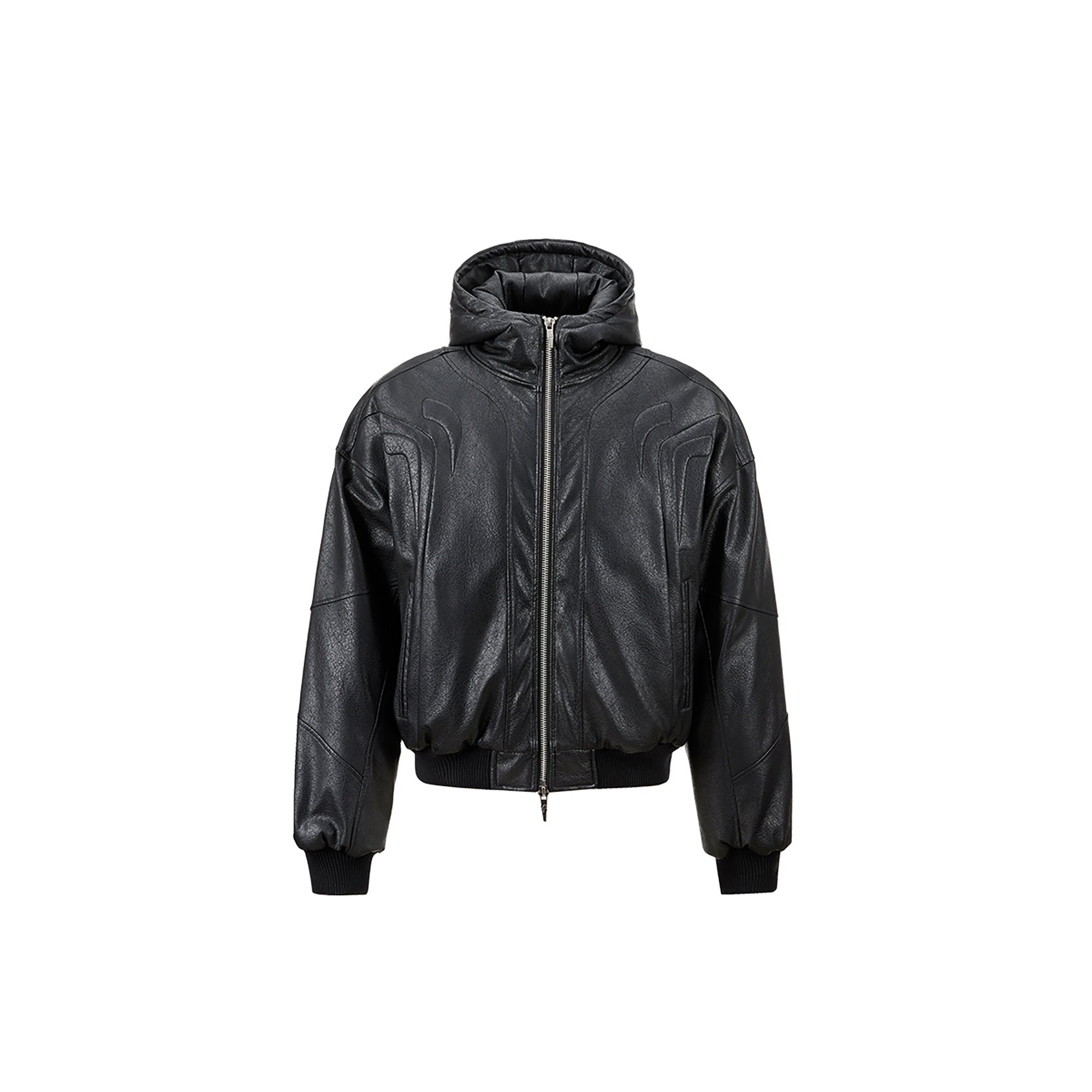 FORFEARTHAT Hooded Puffer PU Jacket