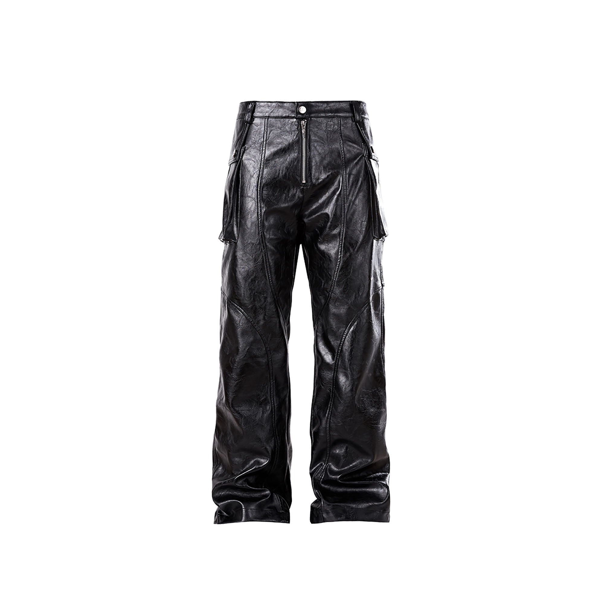 FORFEARTHAT Glossy Panel Zip Hem PU Cargo Pants