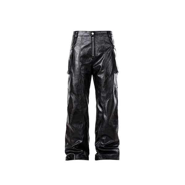 FORFEARTHAT Glossy Panel Zip Hem PU Cargo Pants