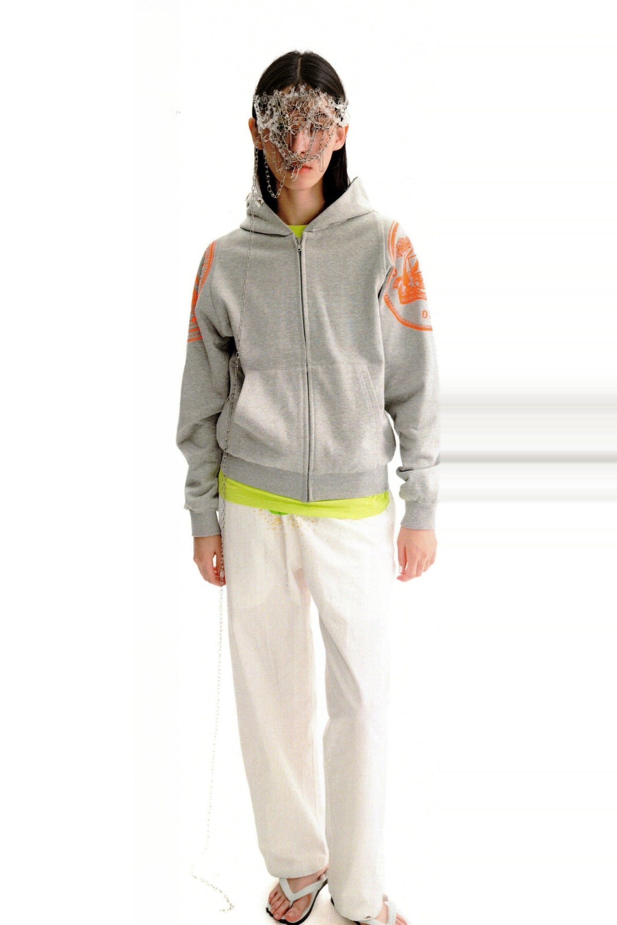 URBAN+FOREST Mythic Coin Graphic Double-Layer Hooded Jacket — full body · Gray