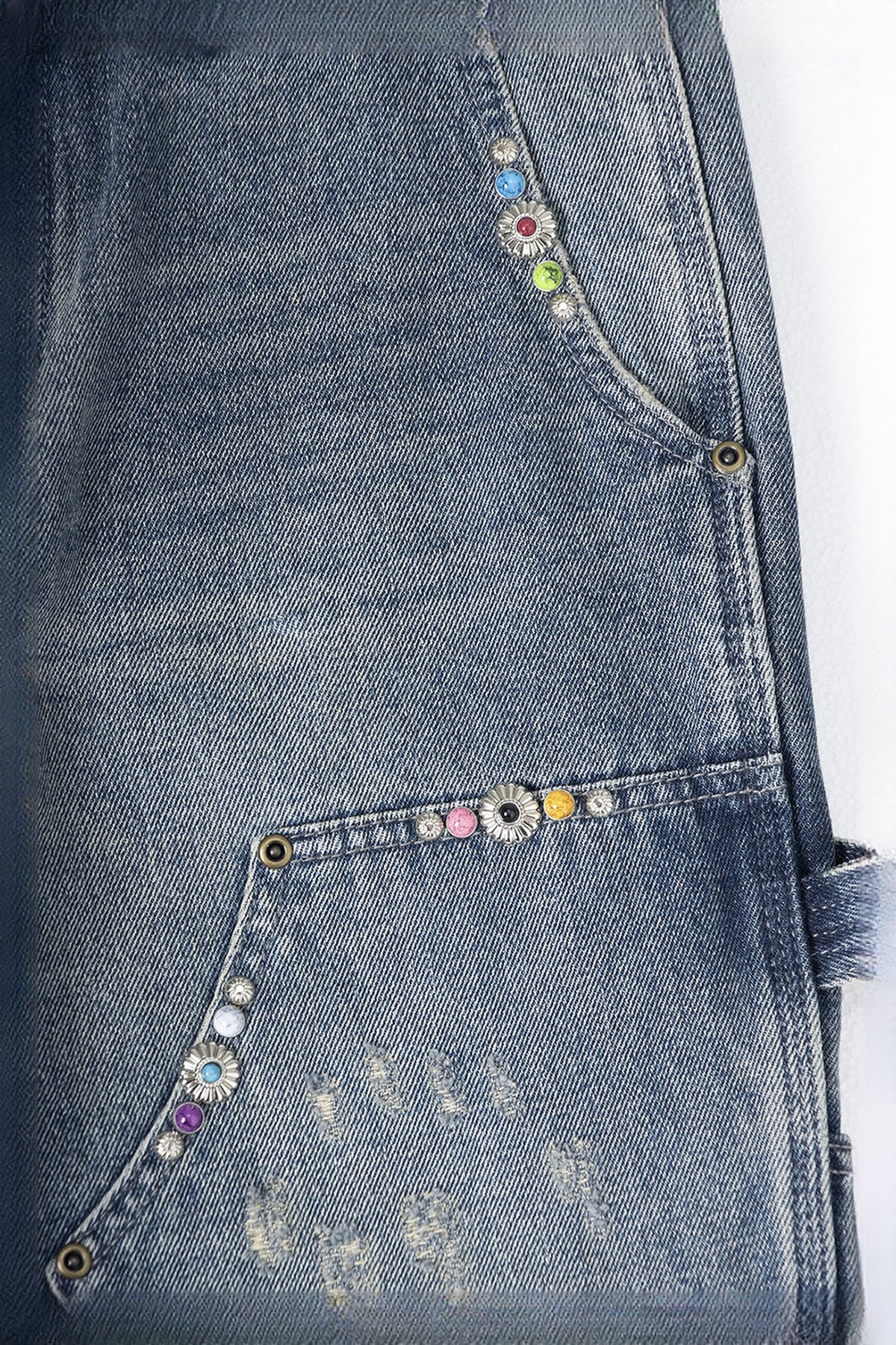 ZWDH Turquoise Studded Straight-Leg Jeans — flat-lay detail
