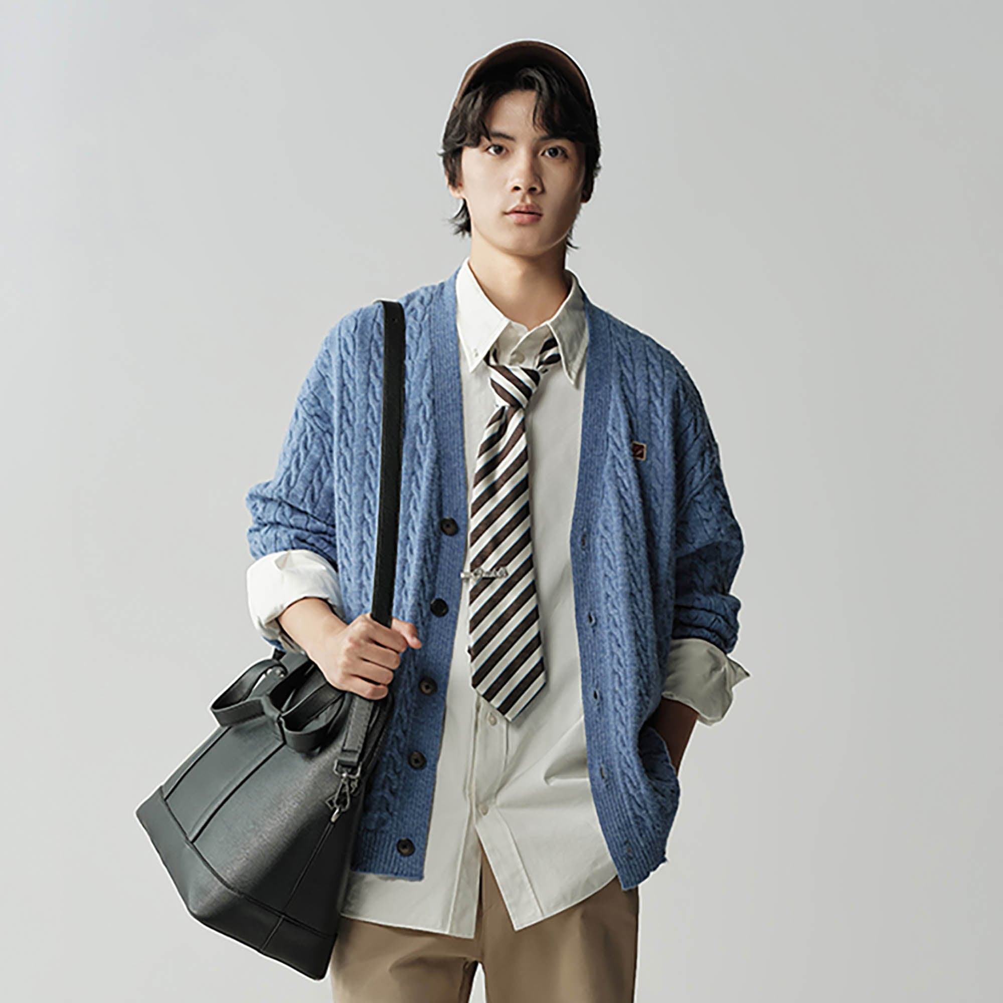 OPICLOTH Cable-Knit V-Neck Button-Up Cardigan