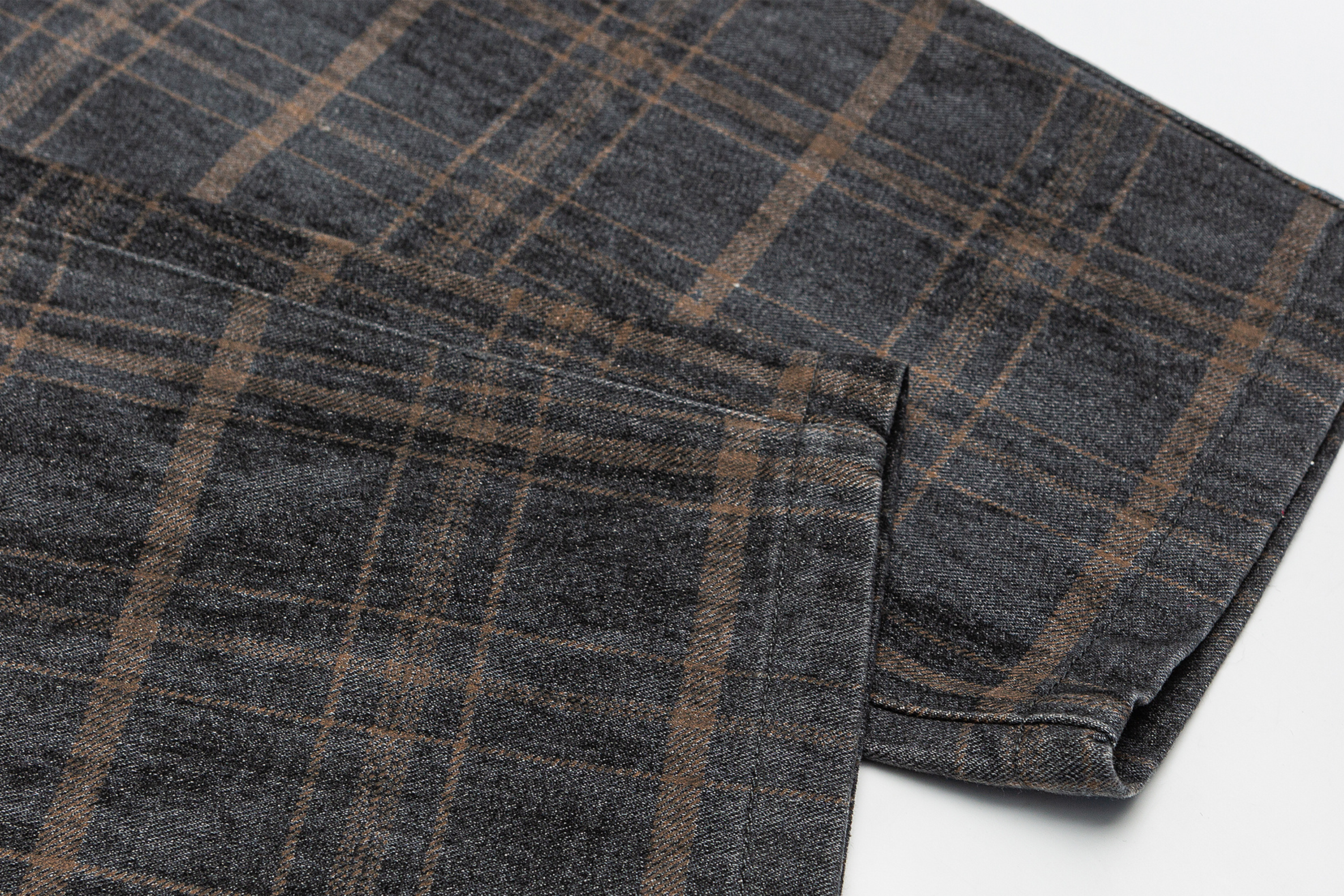 ME DA IGUAL Washed Plaid Tappered Pants Coffee