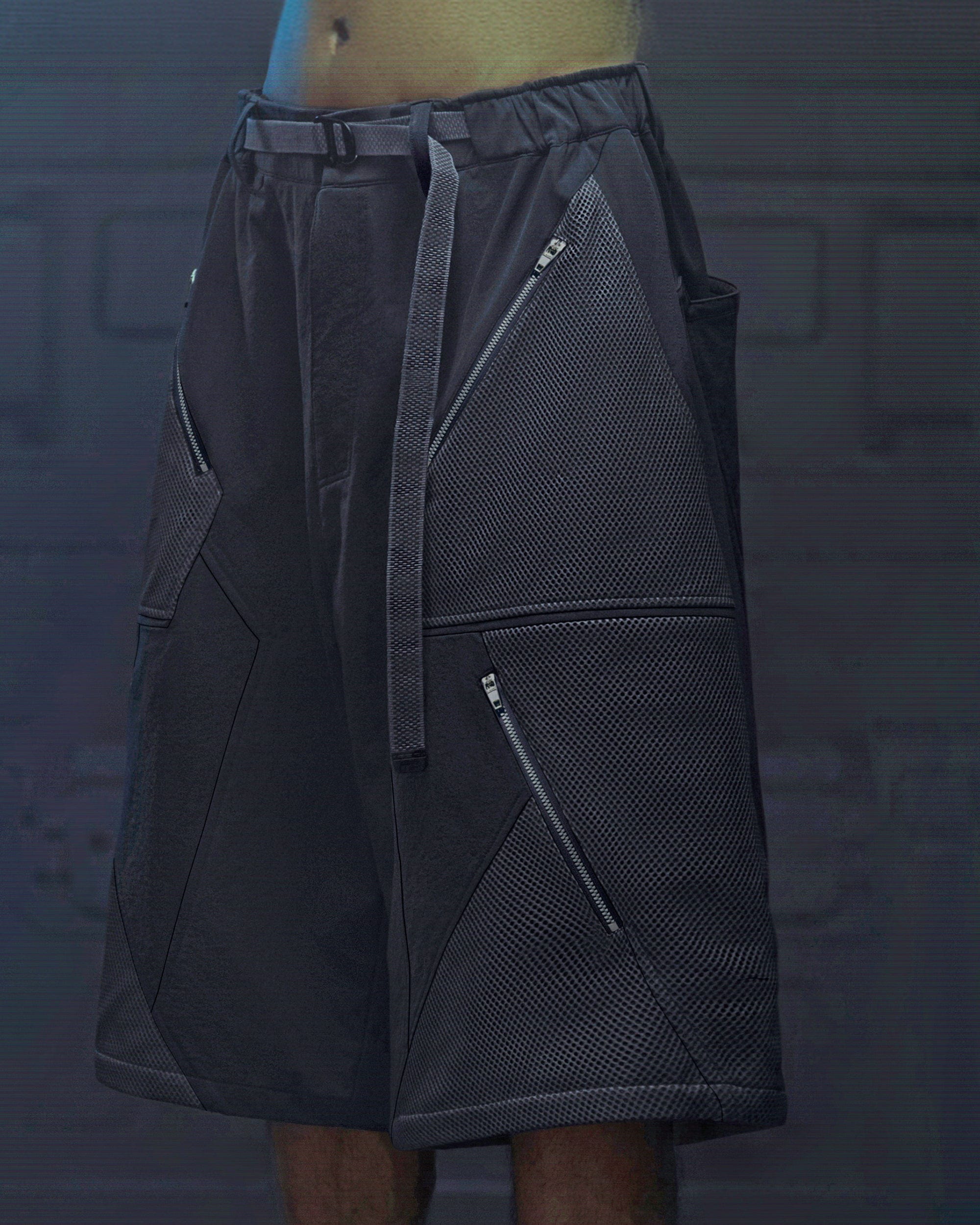XIPHEVIL Bellator Deconstructed Multi-Zipper Shorts Dark Grey