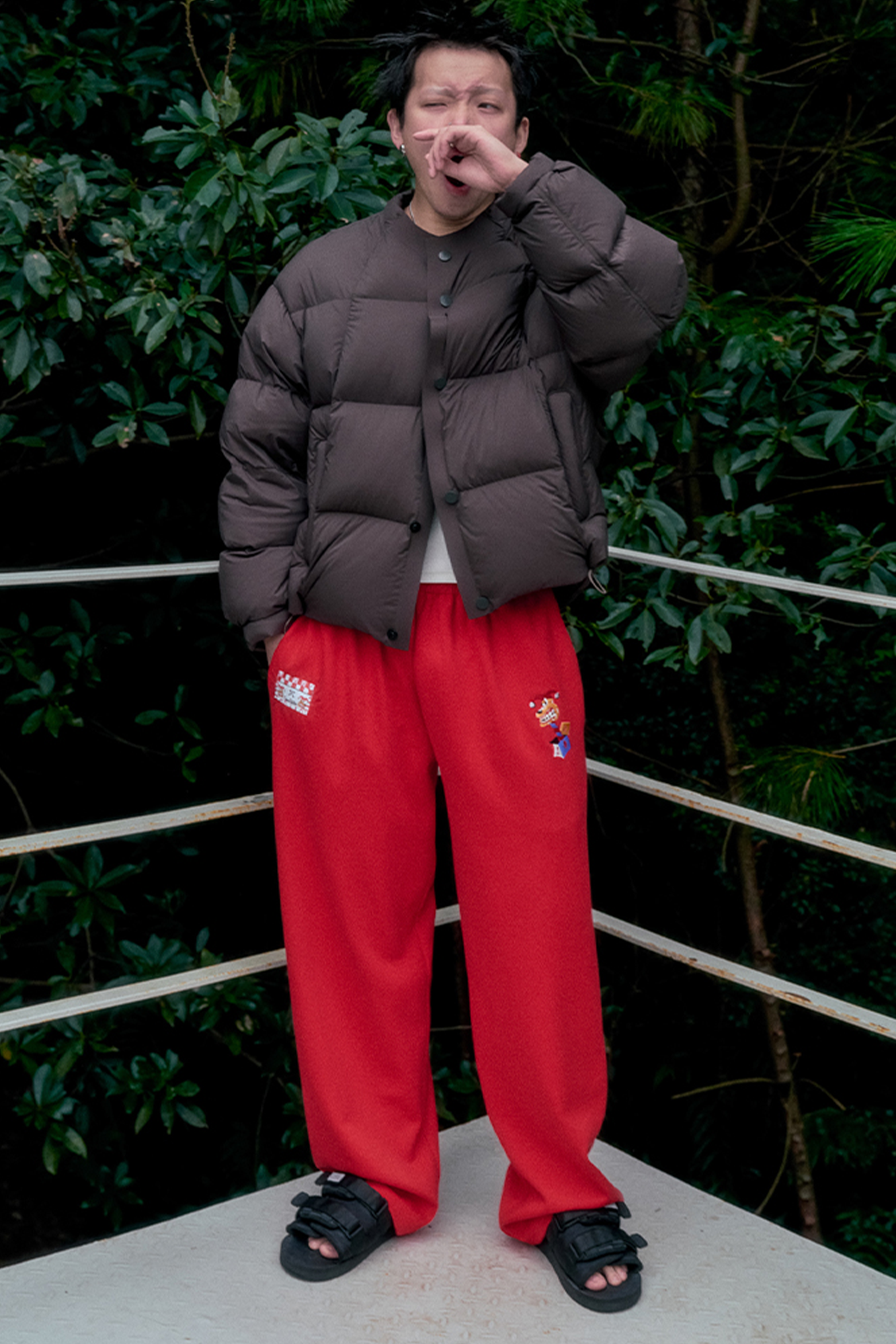 NIANJIUYIKOUER Straight-Leg Embroidered Patch Sweatpants, premium urban and streetwear designers apparel on PROJECTISR.com, NIANJIUYIKOUER