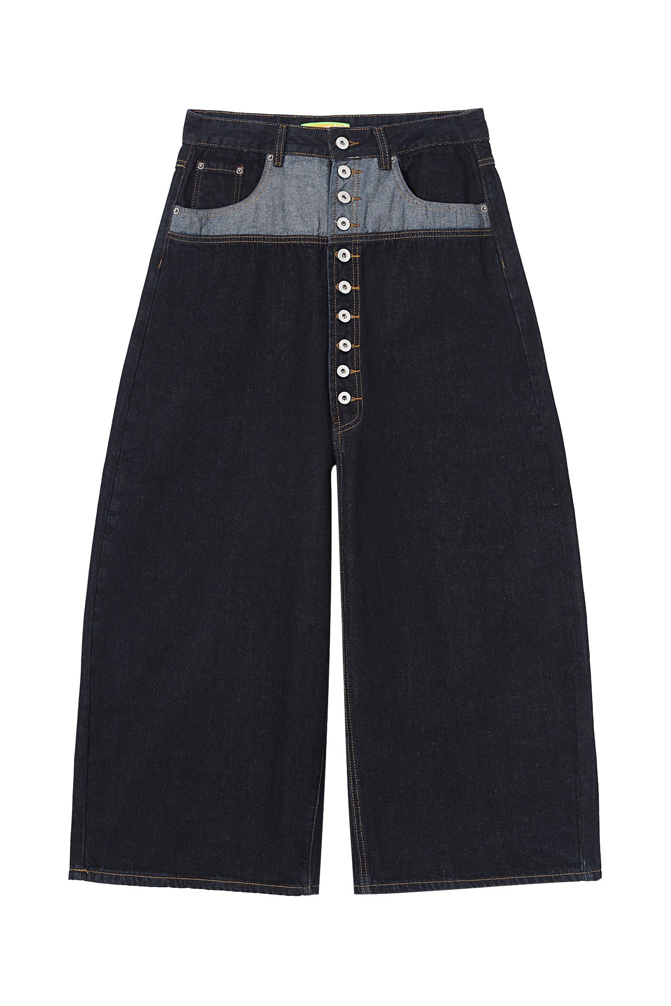 CLP Contrast-Waist Botton-Fly Oversized Raw Jeans, premium urban and streetwear designers apparel on PROJECTISR.com, CLP