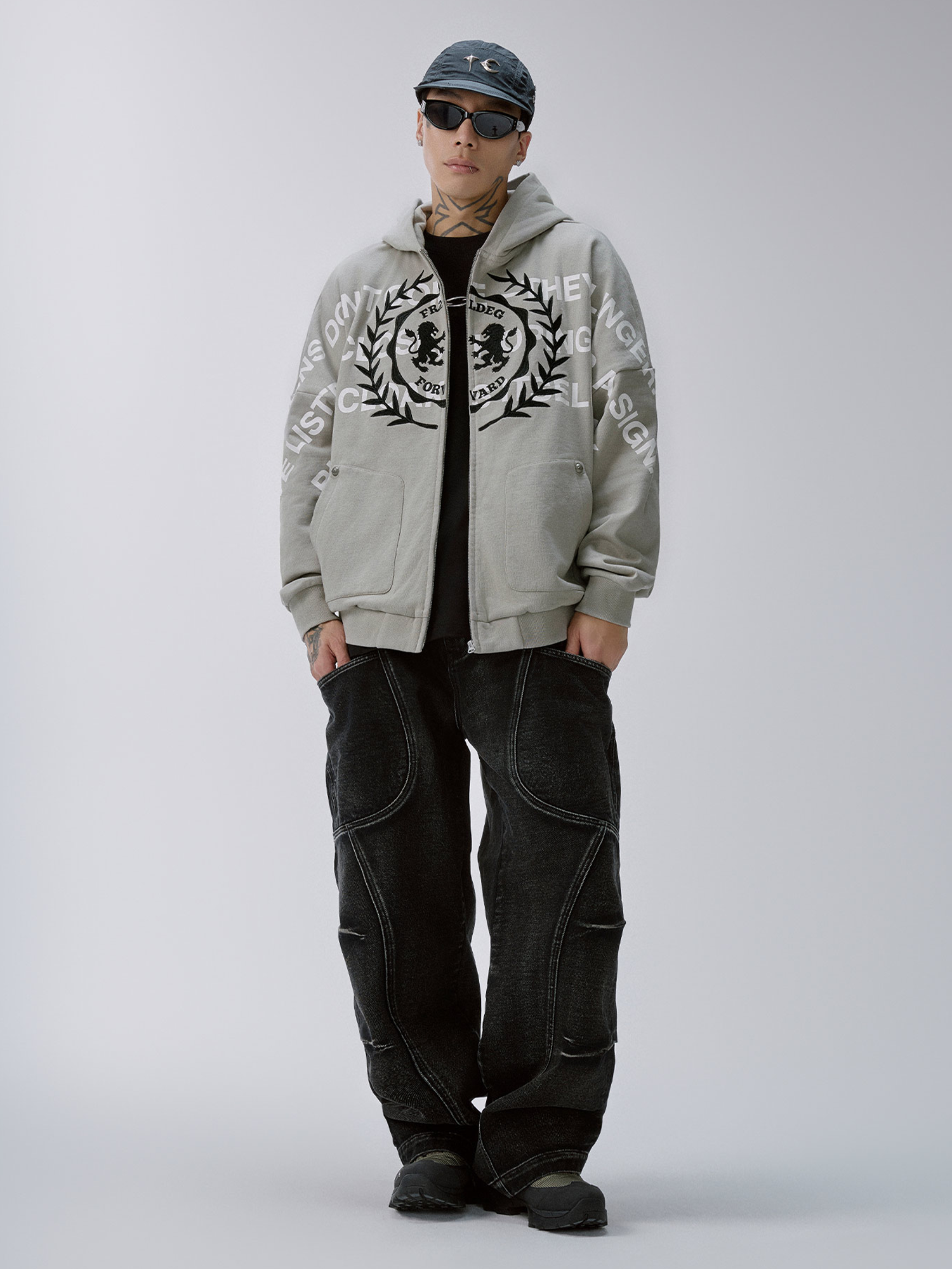 F2CE Embroidery Slogan Graphic Zip-Up Hoodie