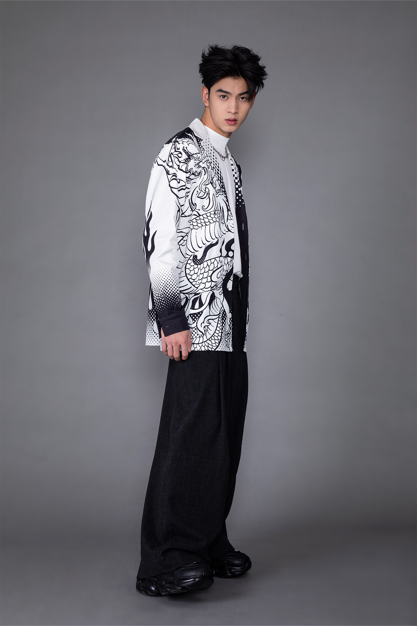 MASH UP ASIA Dragon Flame Graphic Oversized Blazer, premium urban and streetwear designers apparel on PROJECTISR.com, MASH UP ASIA