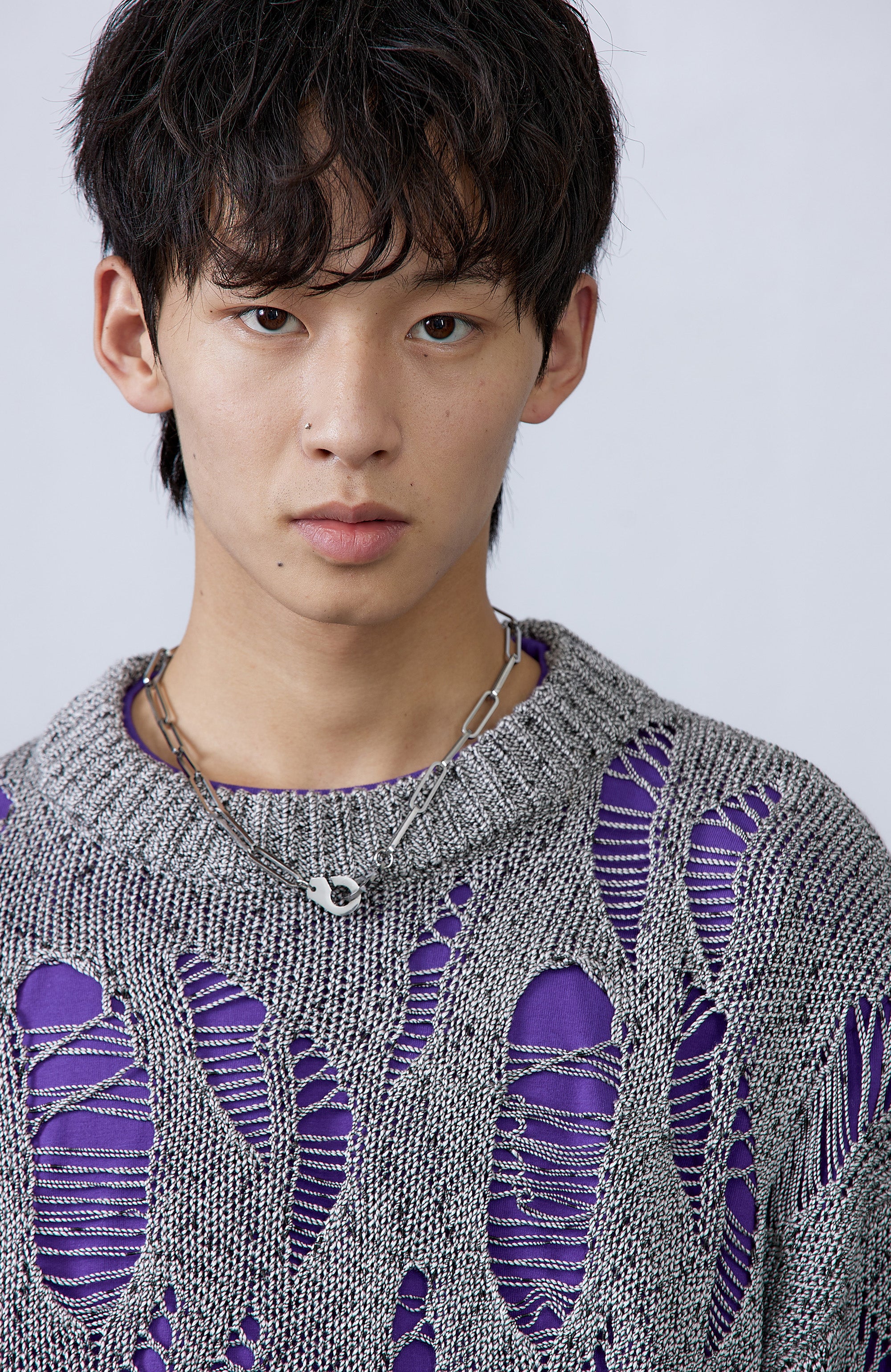 ROARINGWILD A ARCH Distressed Hollowed-Knit Sweater