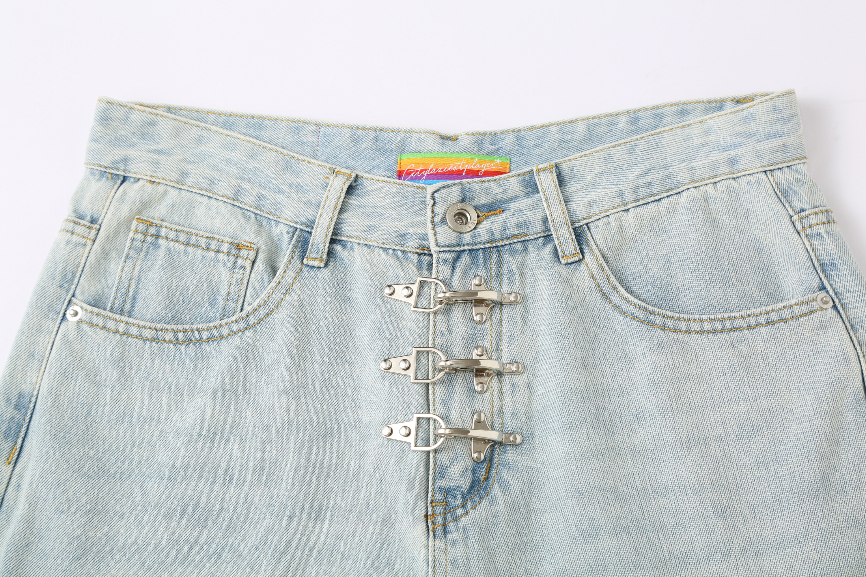 CLP Washed Metal Clasp Denim Shorts