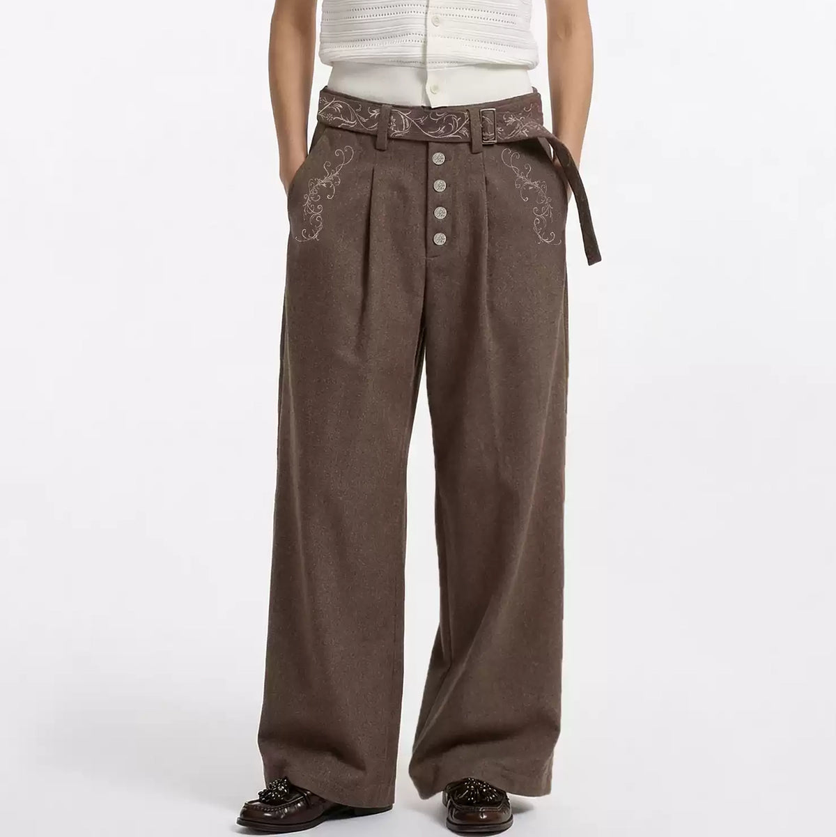ELETEIZE Vine Embroidered Wide-Leg Trousers