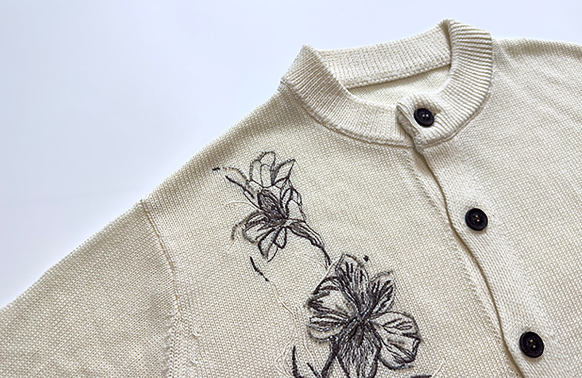 ELETEIZE Iris Sketch Embroidered Linen-Blend Cardigan